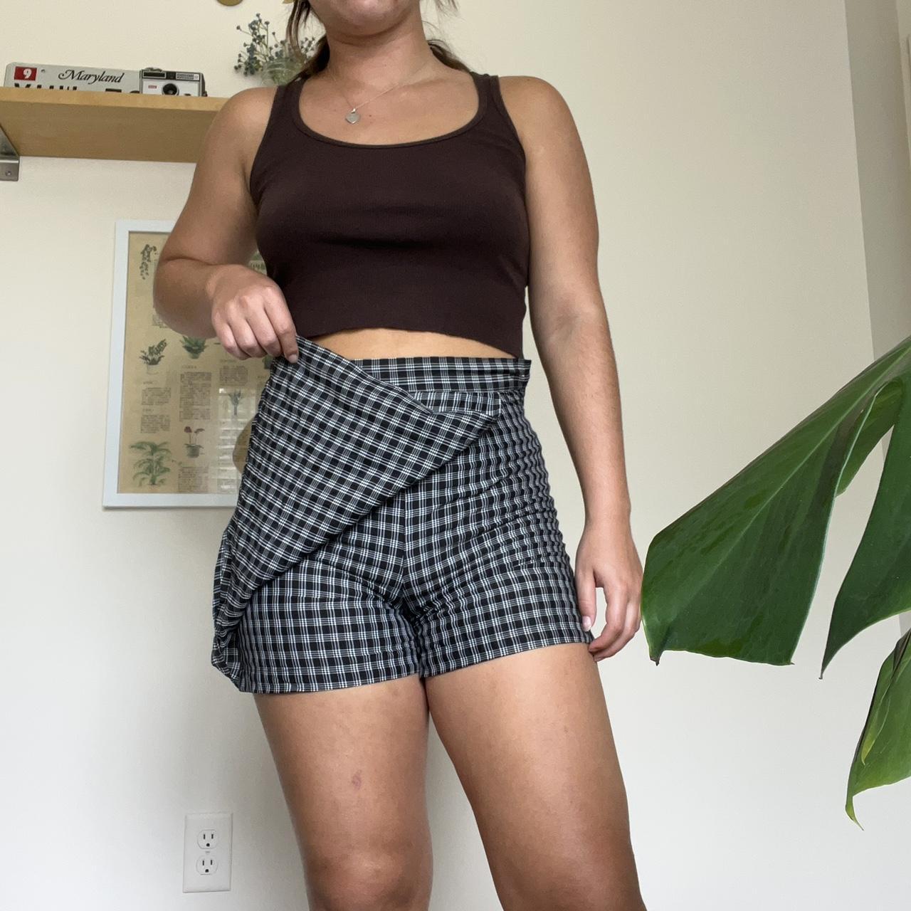 vintage black and white plaid skort! skirt in the - Depop