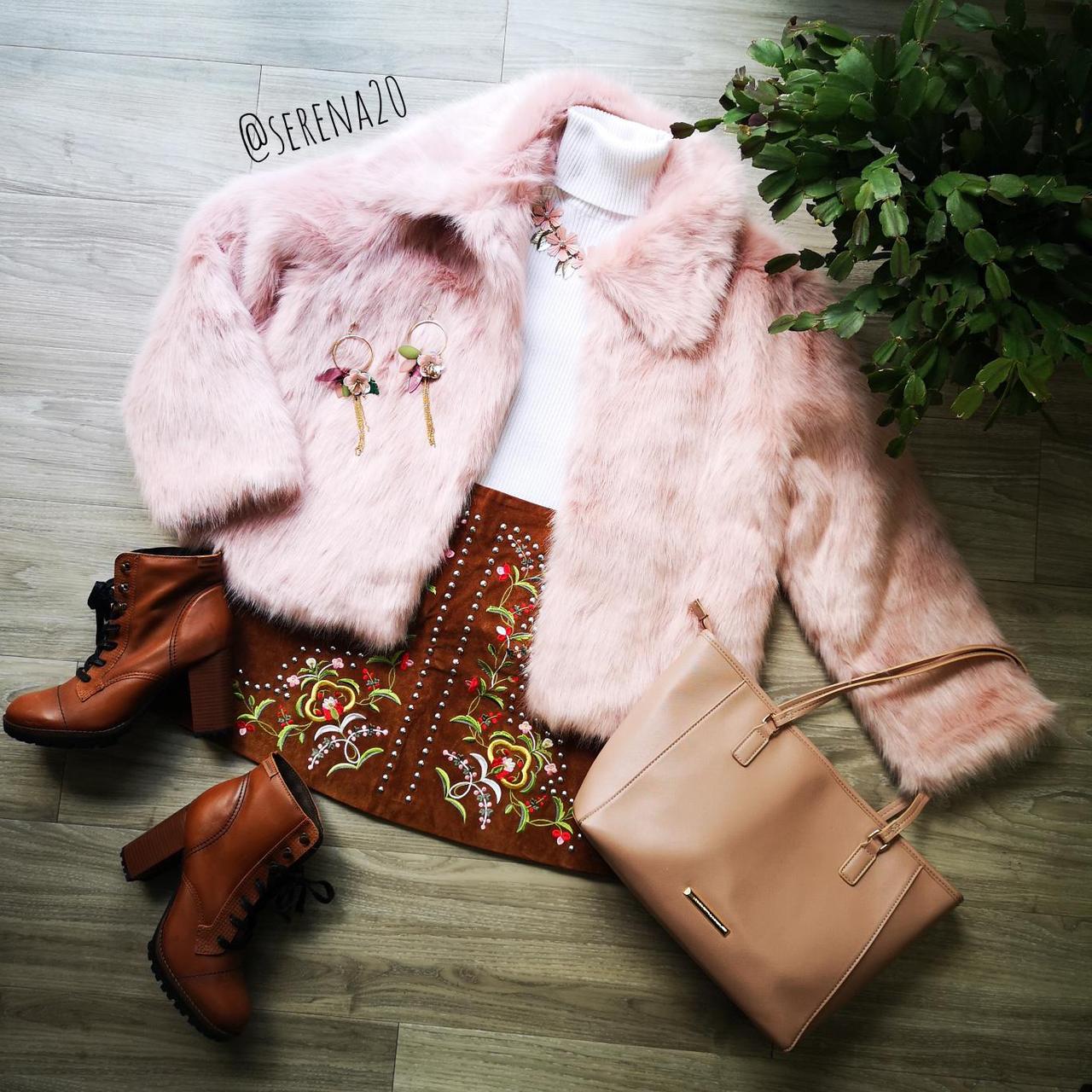 BNWT New Look dusky pink faux fur coat with. Depop