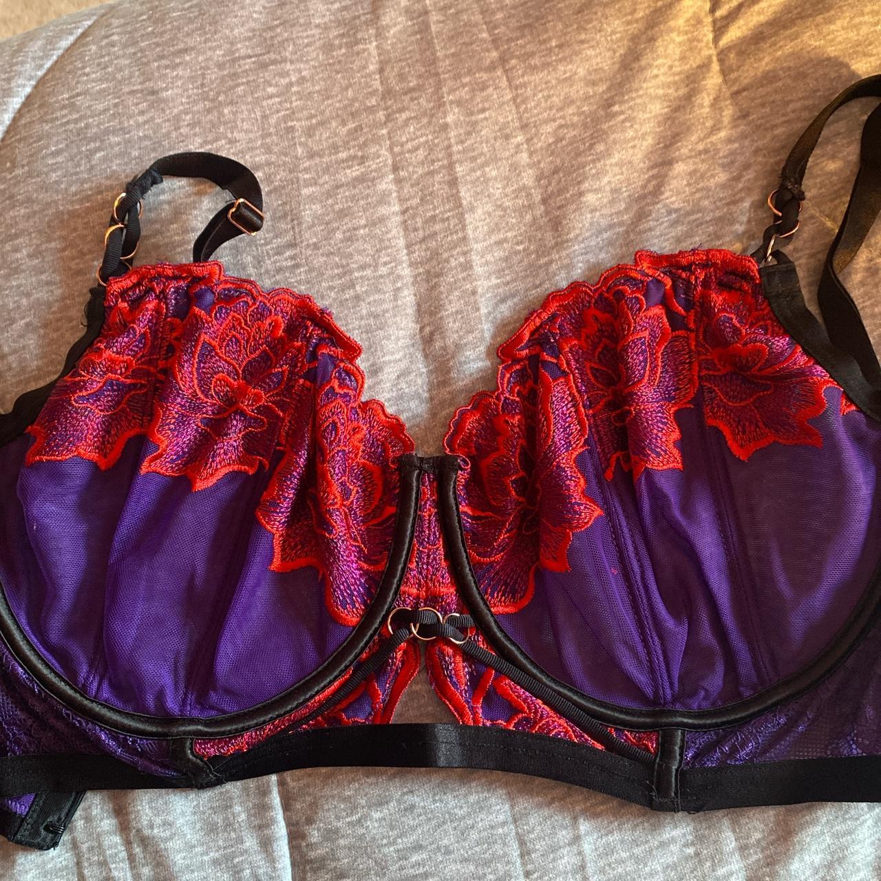 Ann Summers Azealia Plunge Bra in purple and red- - Depop