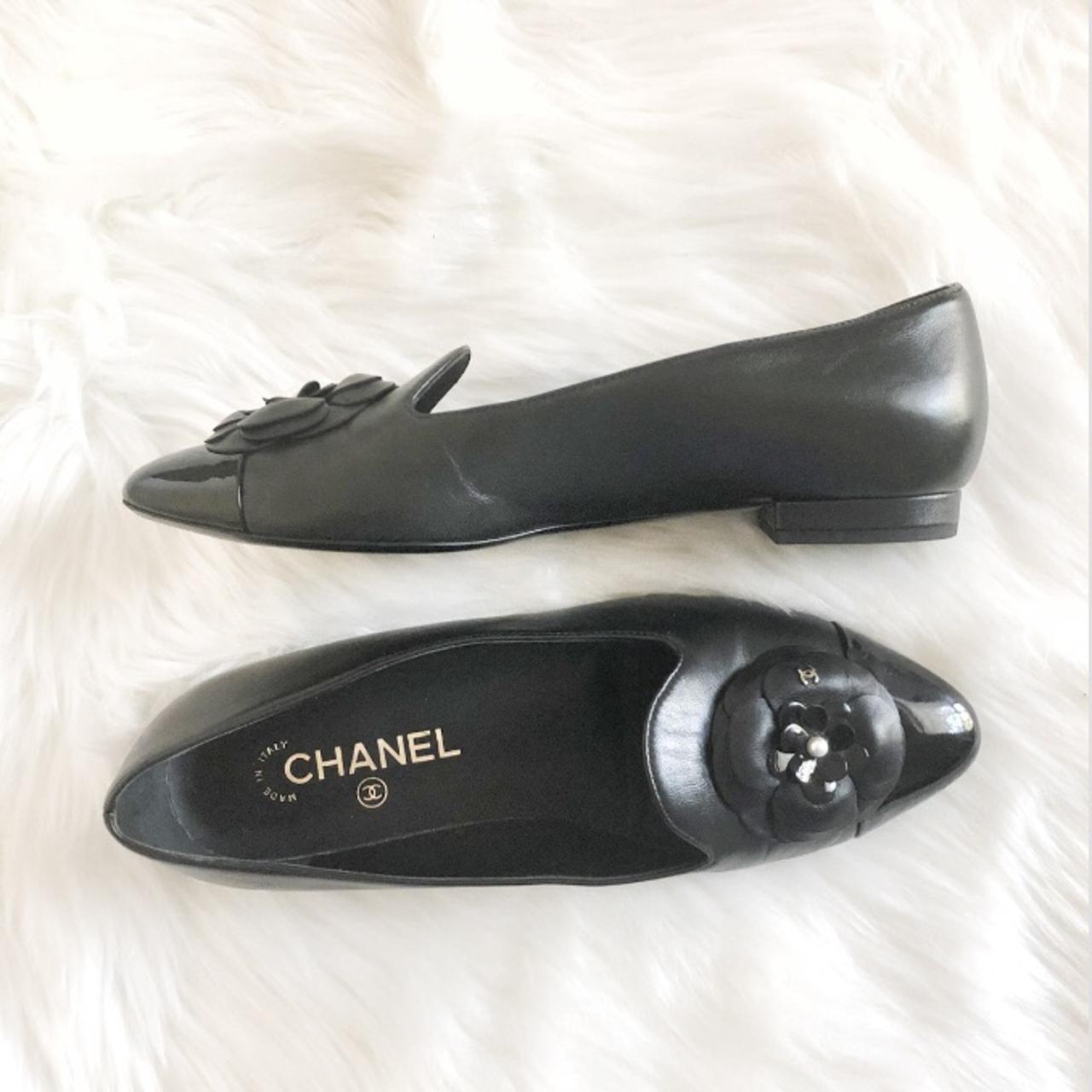 Chanel Brand New Classic Champagne Glitter Camellia Flower Leather Pumps   LAR Vintage