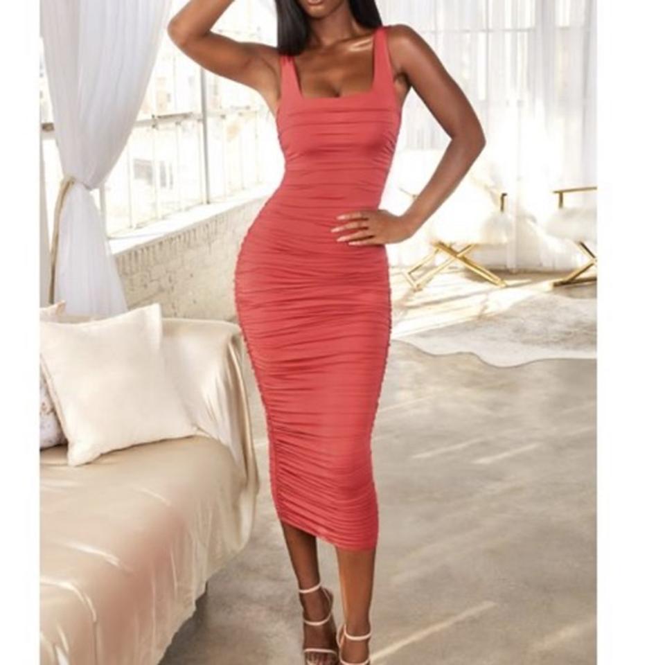 Ohpolly All Night Long Ruched Bodycon Midi Dress in - Depop