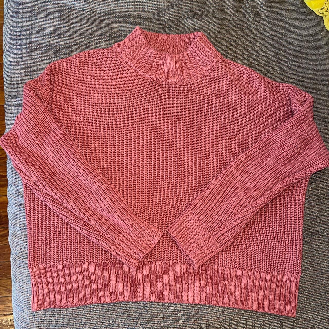 Chunky, Cozy Burnt Orange Woven Mock Neck Sweater ! - Depop