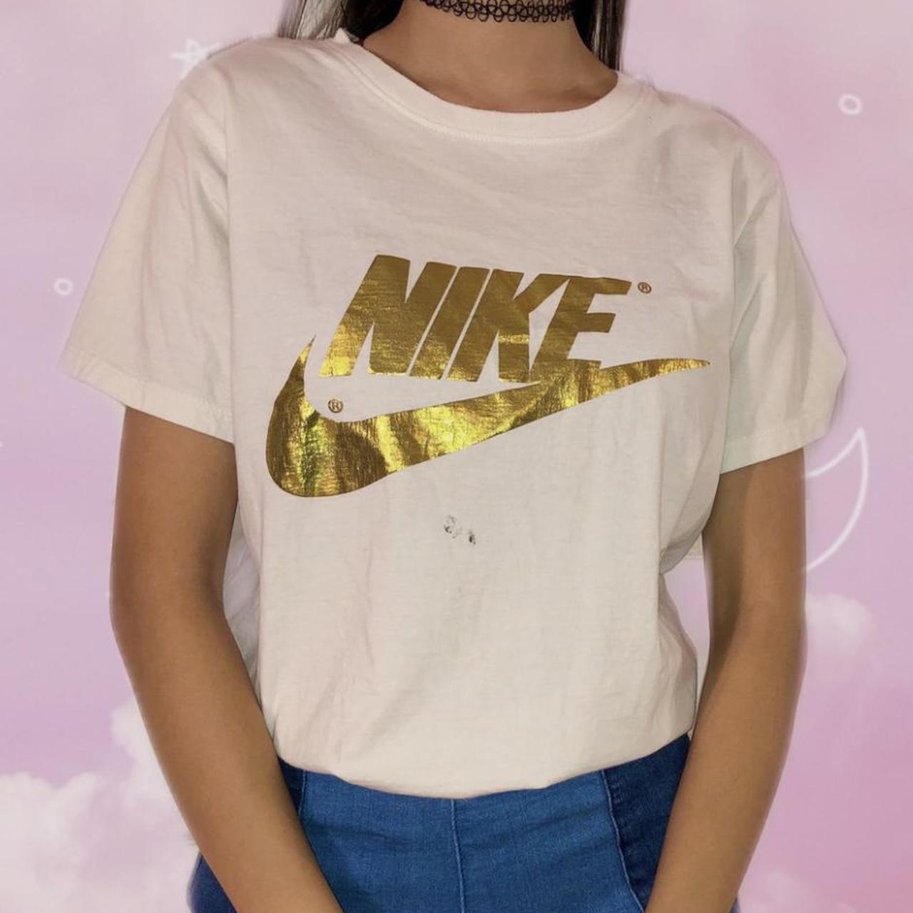 white and gold nike shirt womens