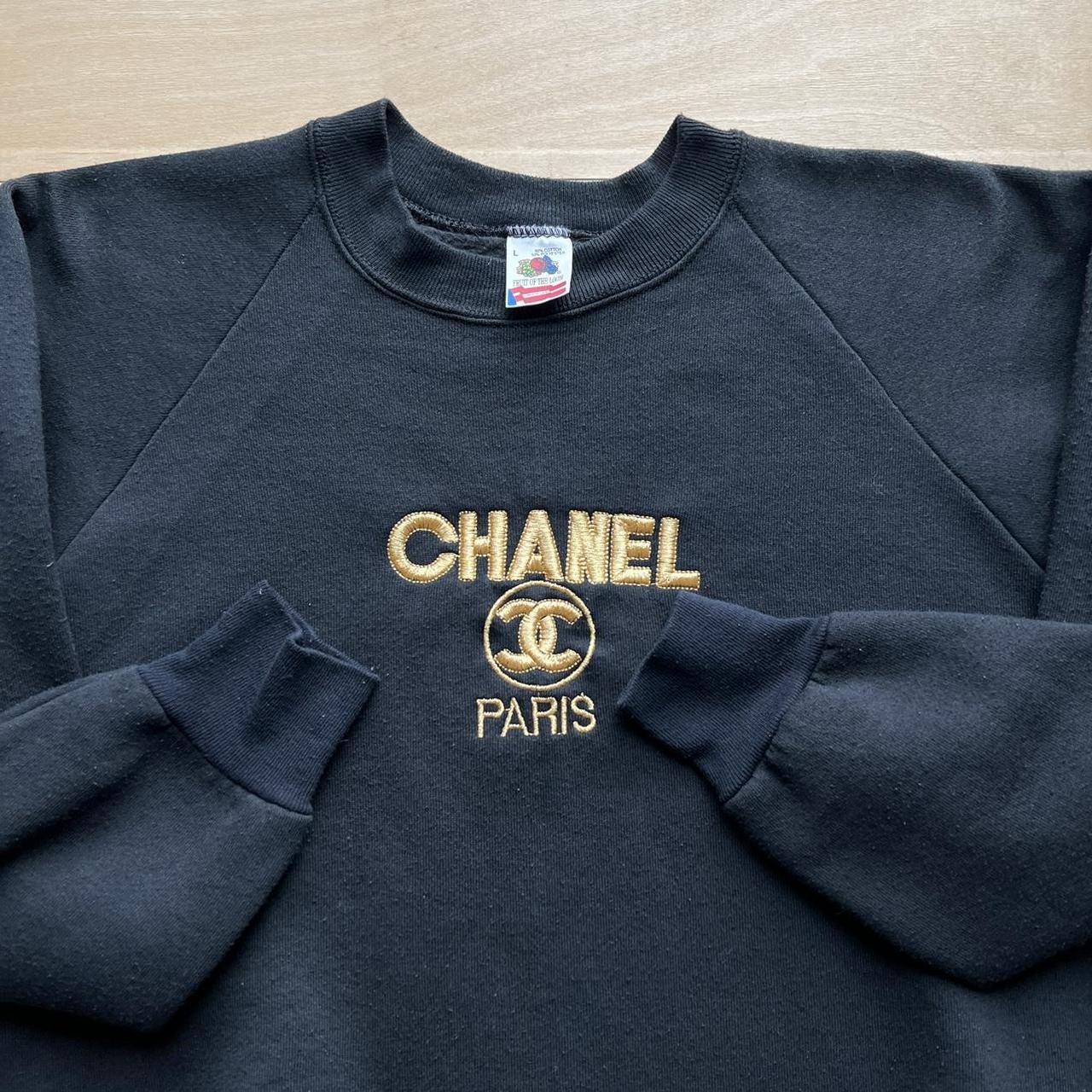 Vintage Chanel Paris Sweatshirt L Black Gold 90s... - Depop