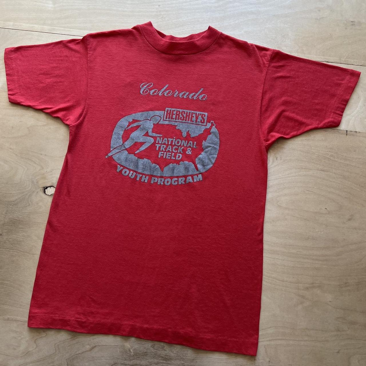 Vintage National Track & Field Shirt M Red 80s... - Depop