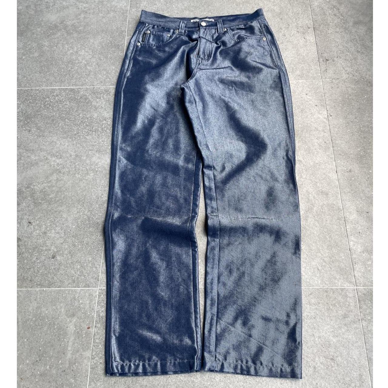 Vintage 90’s industrie shiny baggy denim jeans Wide... - Depop