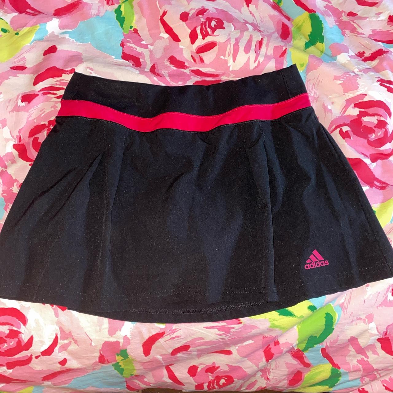Adidas black athletic skirt with pink stripe and... - Depop
