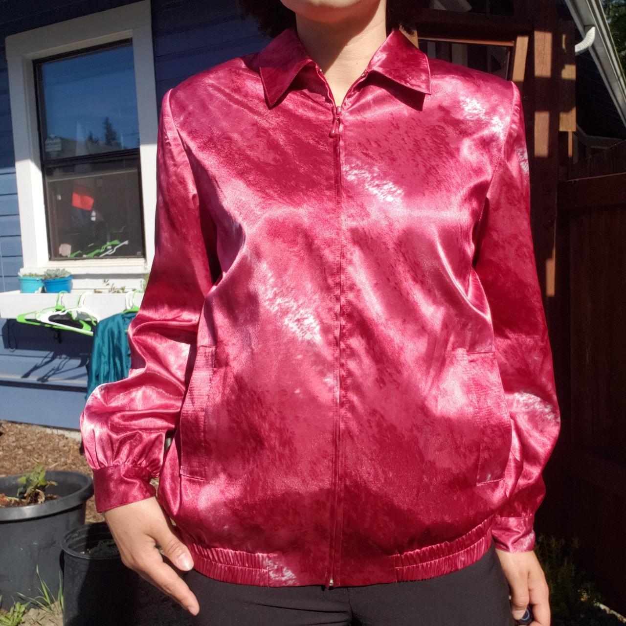 shiny red bomber jacket