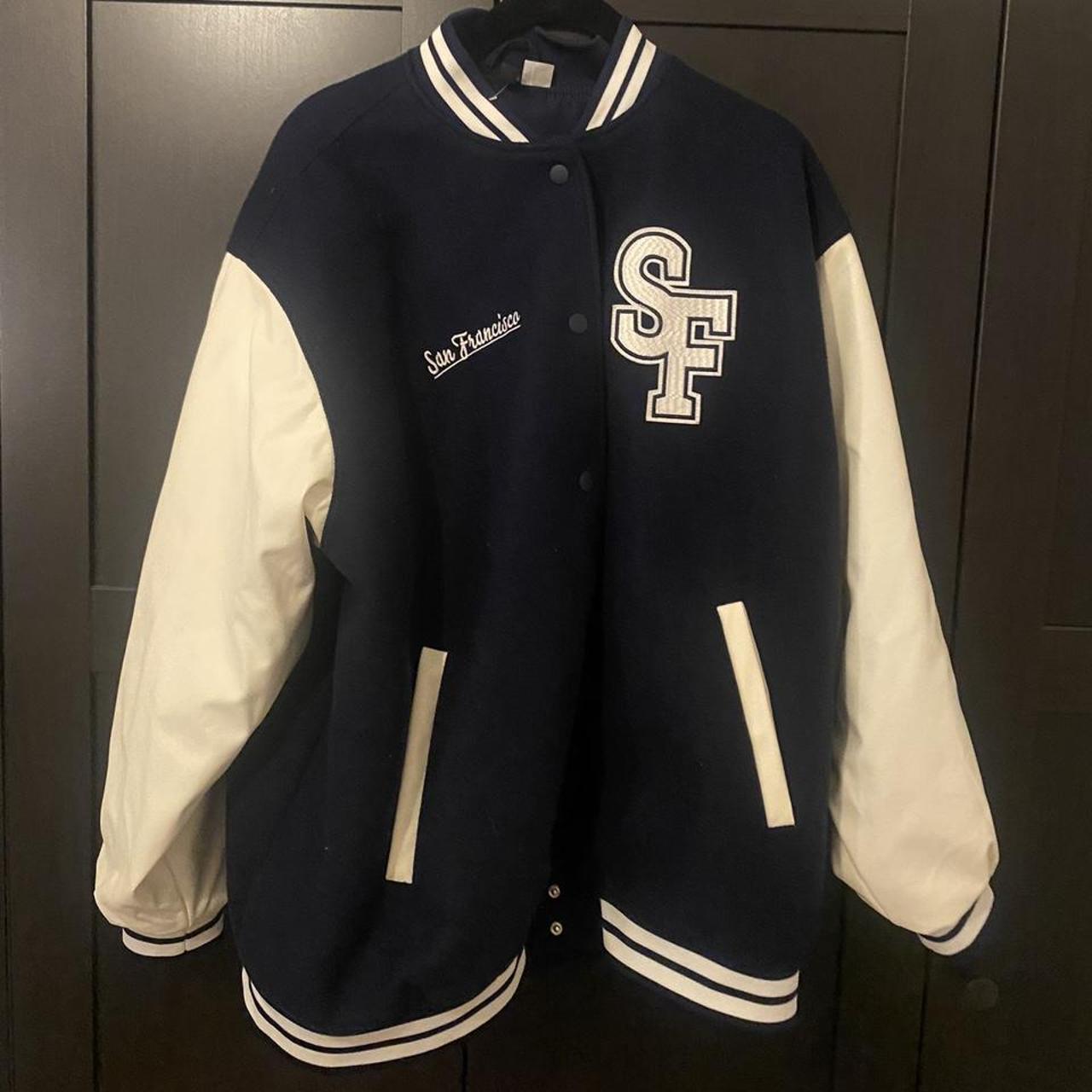 h&m baseball jacket with PU sleeves only been worn a... Depop