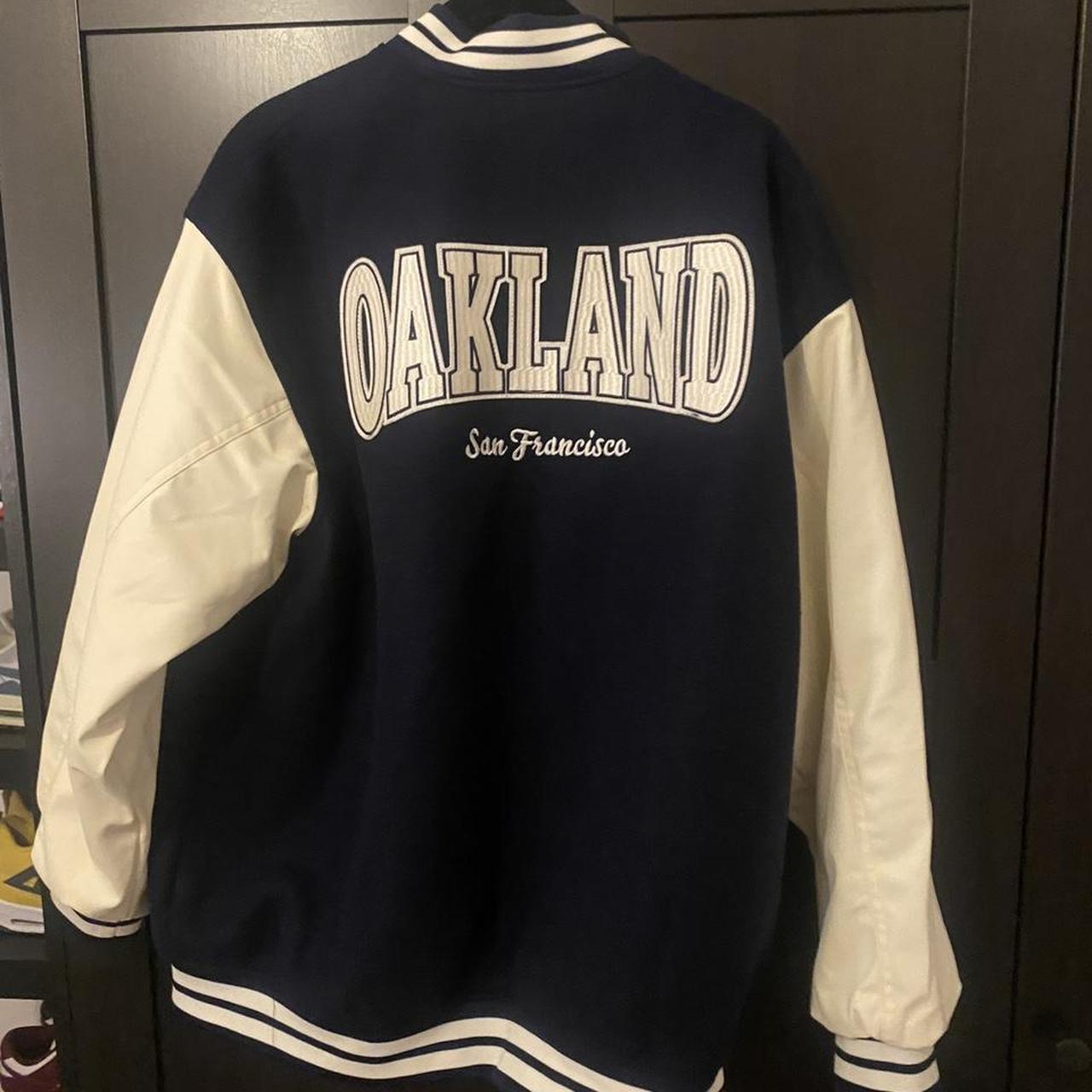 h&m baseball jacket with PU sleeves only been worn a... Depop