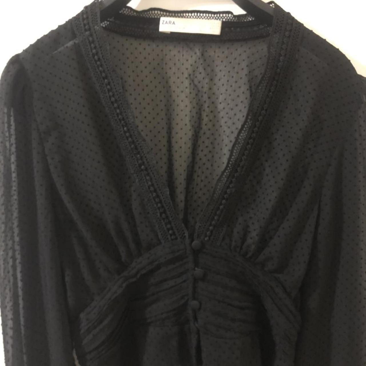 Zara black seethrough blouse. Buttons along the... - Depop
