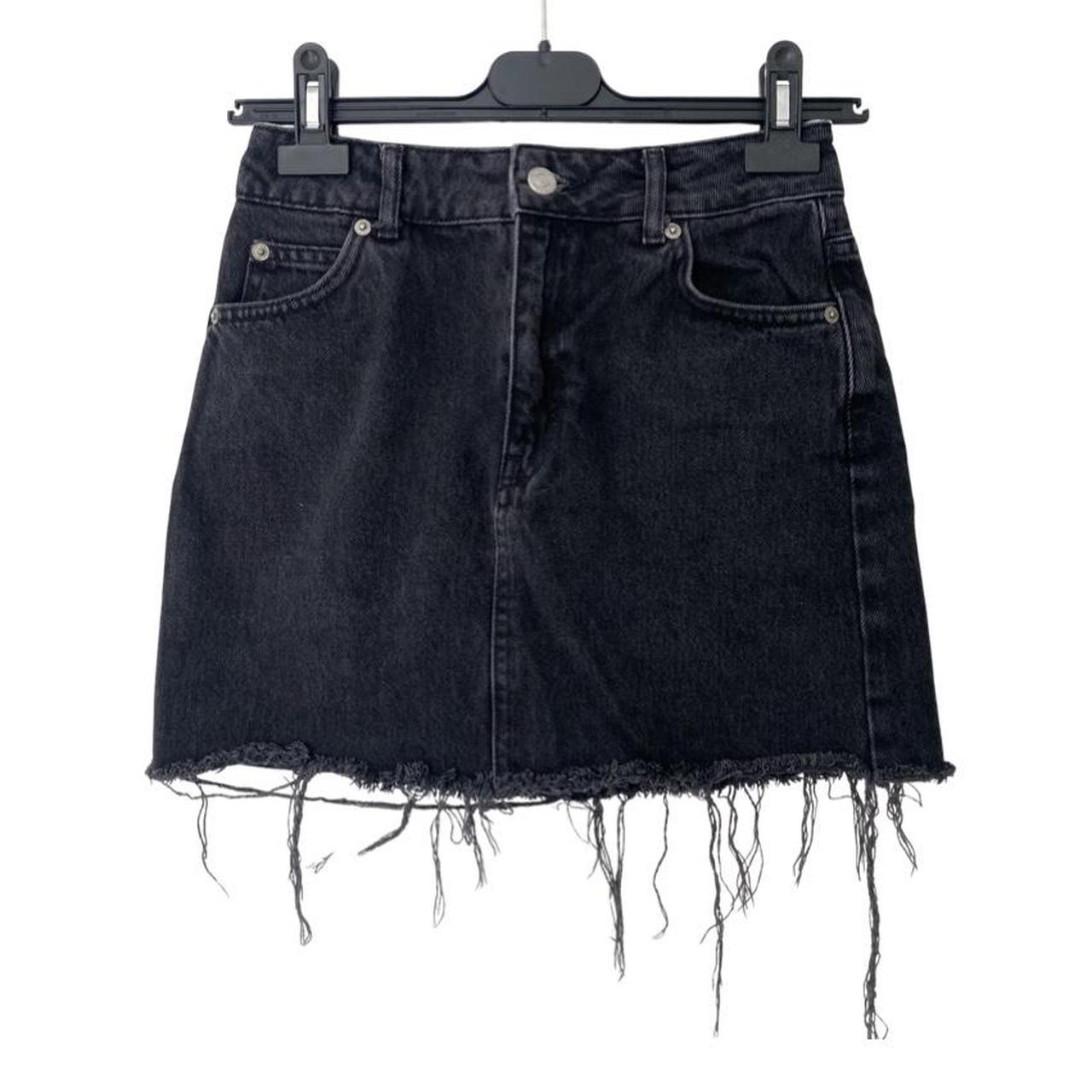 vintage topshop black denim mini skirt • distressed... - Depop