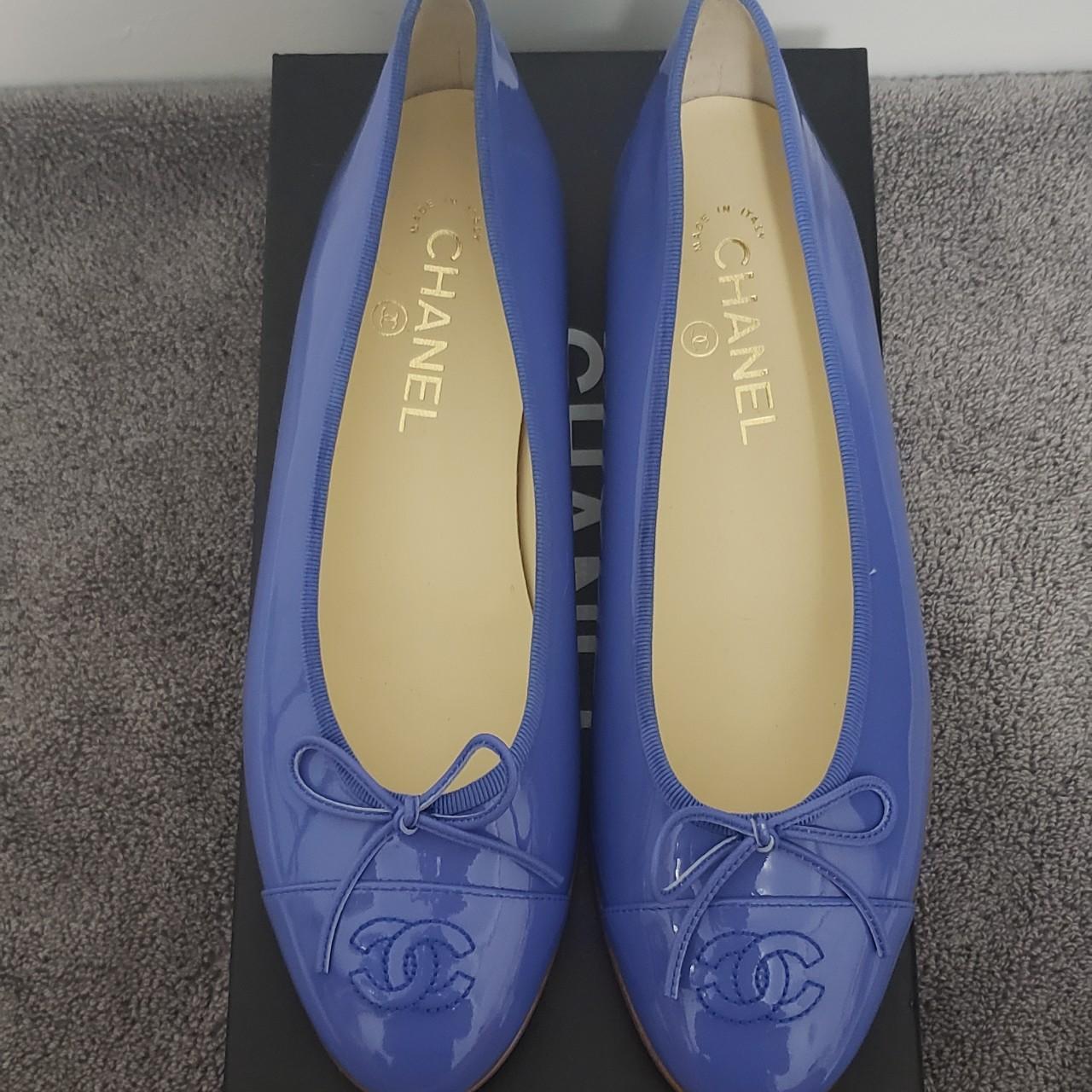 Blue Patent Leather Chanel Ballerina Flats in size