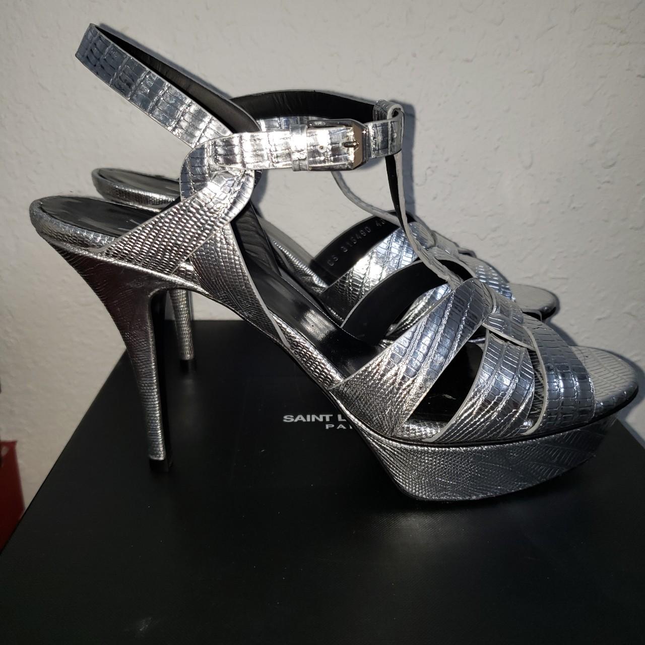 Saint Laurent YSL Tribute silver crocodile heel Depop