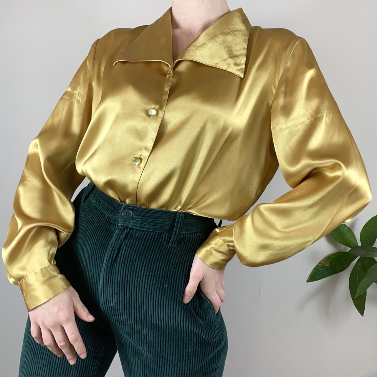 Gorgeous vintage shiny gold collared long sleeve... - Depop