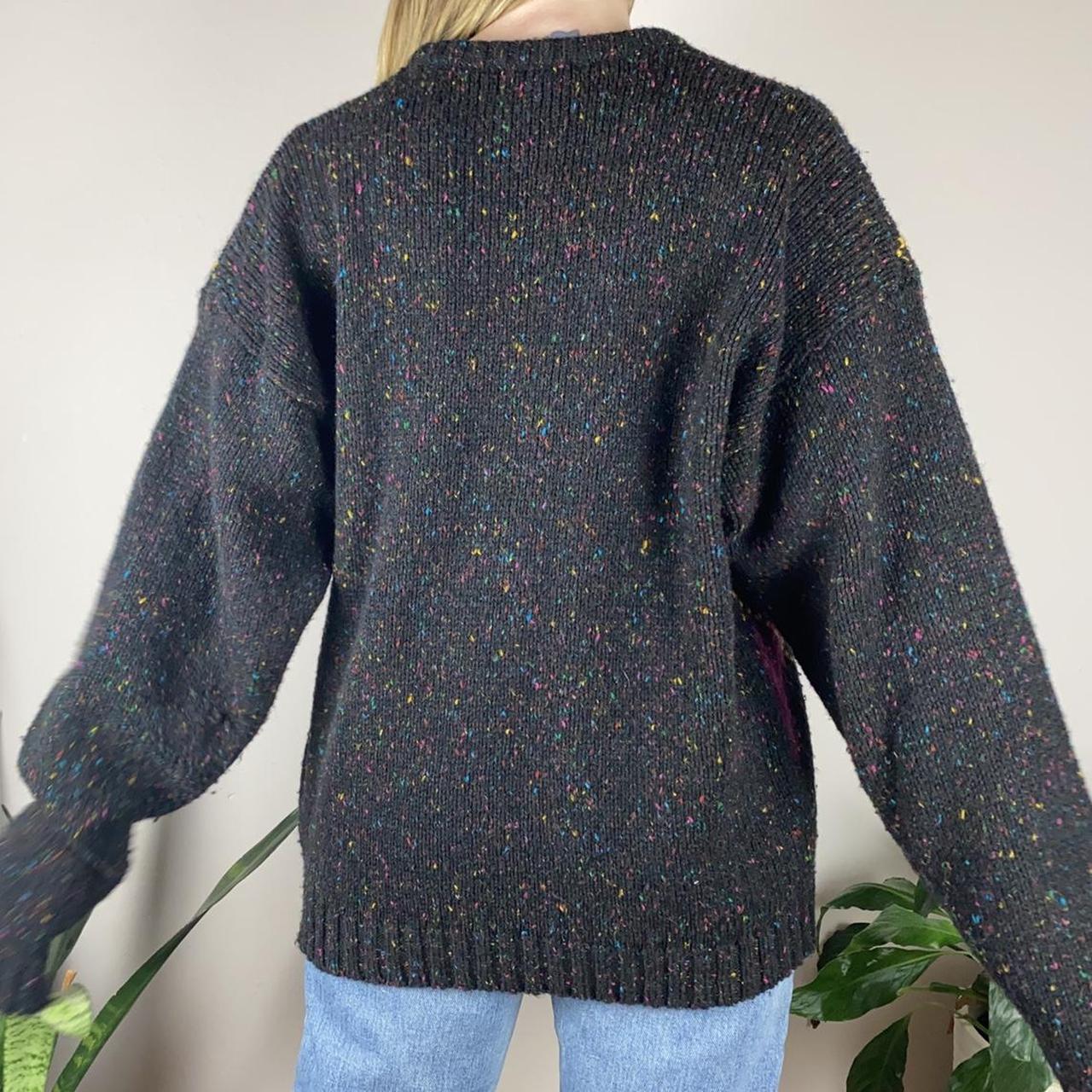 Vintage dark grey confetti sweater with argyle... - Depop