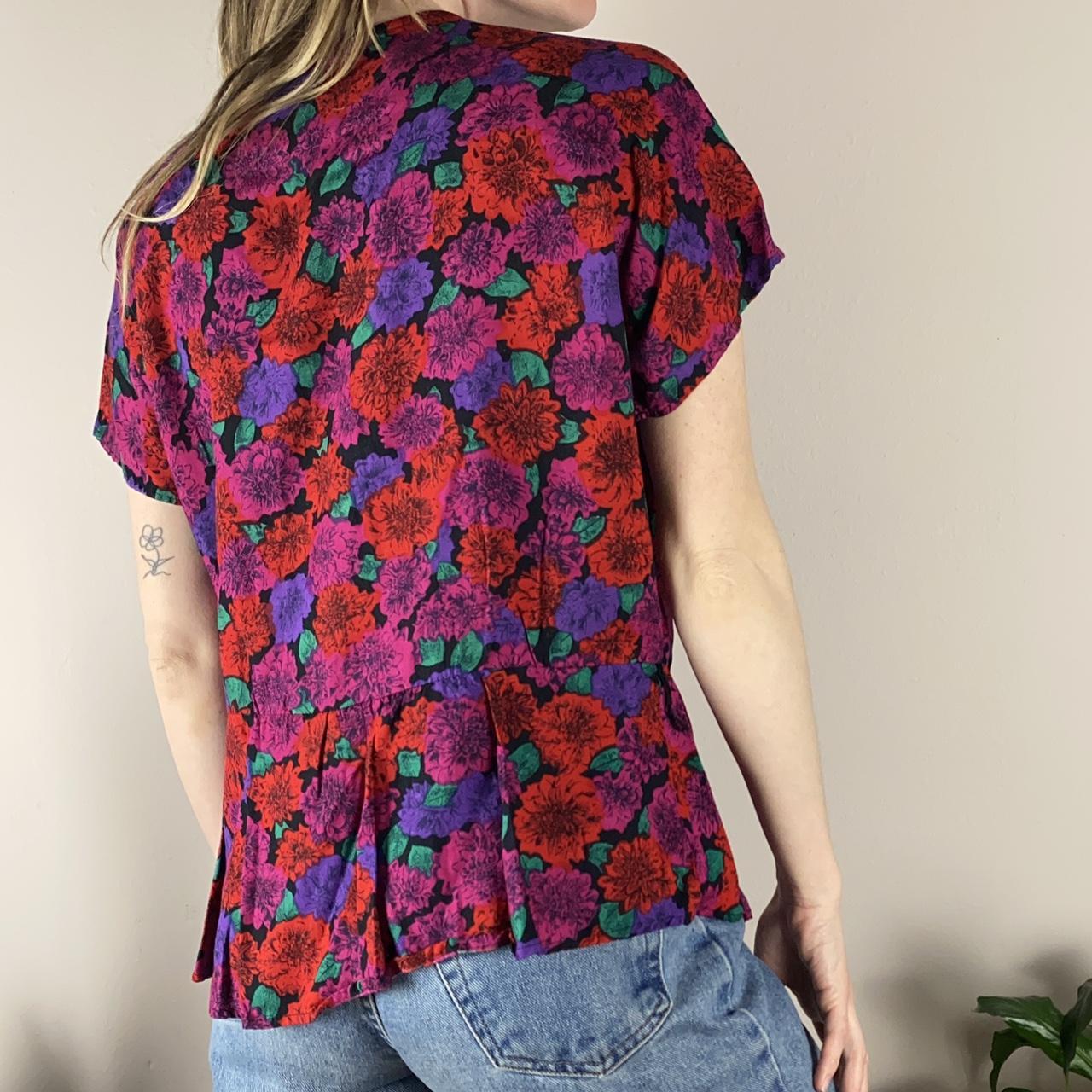 Beautiful vibrant vintage floral pattern peplum top.... Depop