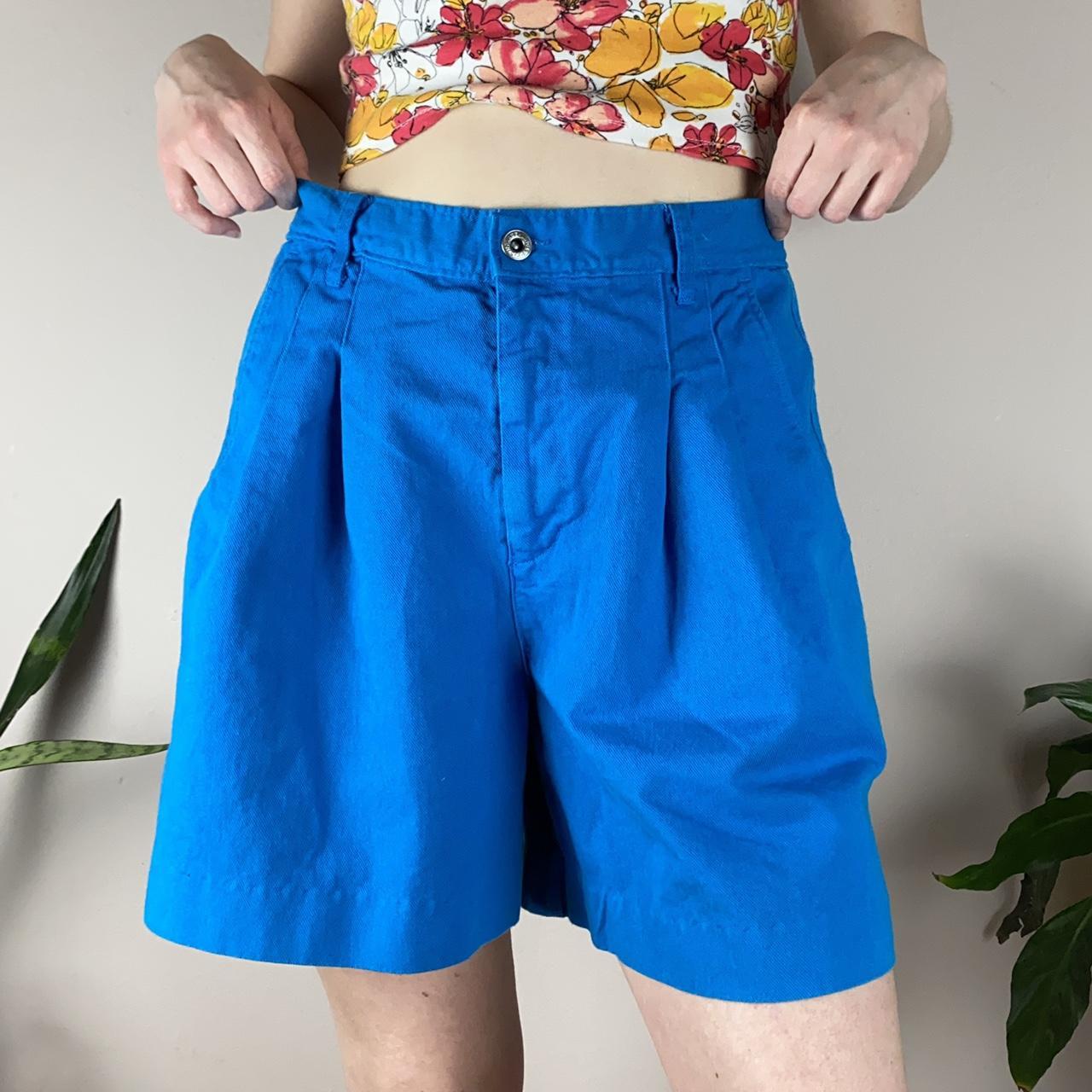 Cute vintage blue high rise pleated shorts with... - Depop