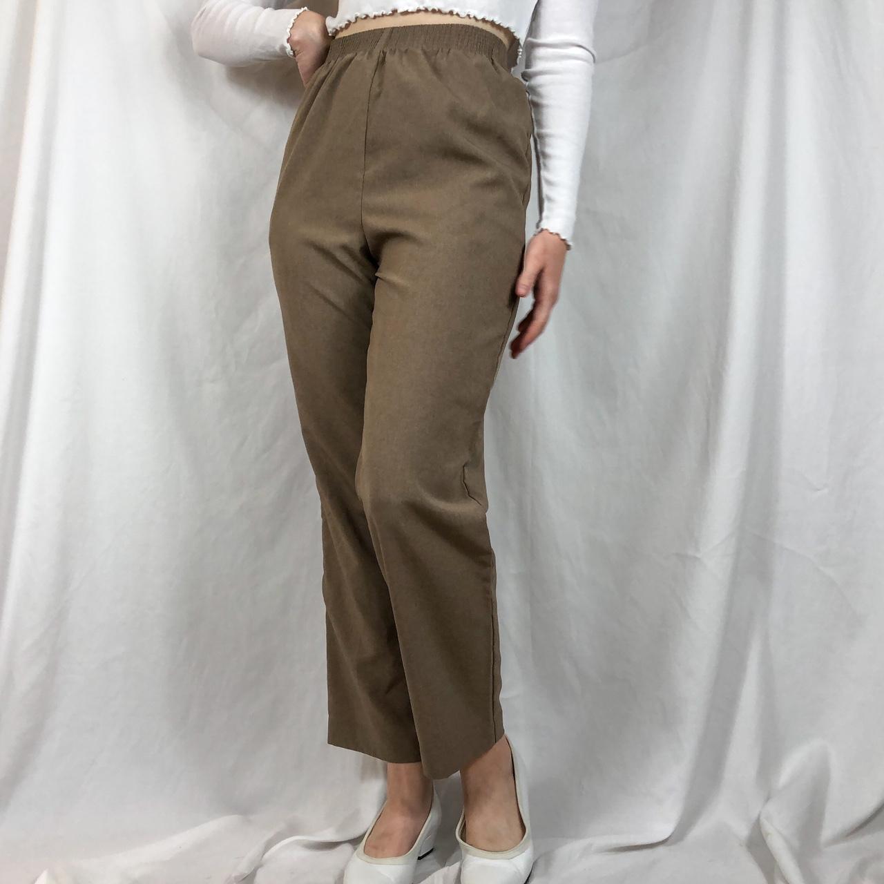 Vintage tan elastic waistband pants with pockets.... - Depop