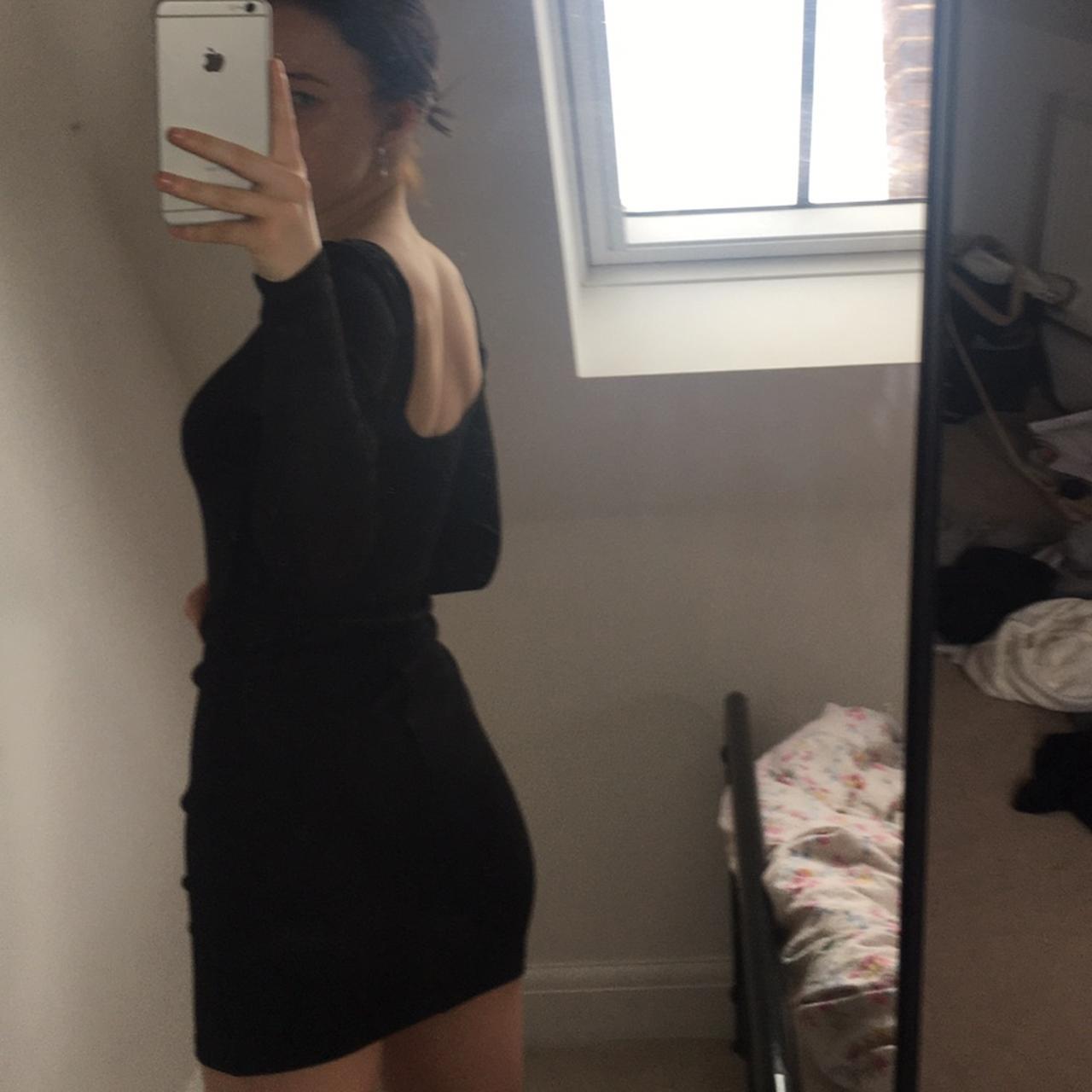 Thick mesh long sleeve body-con dress with open back - Depop