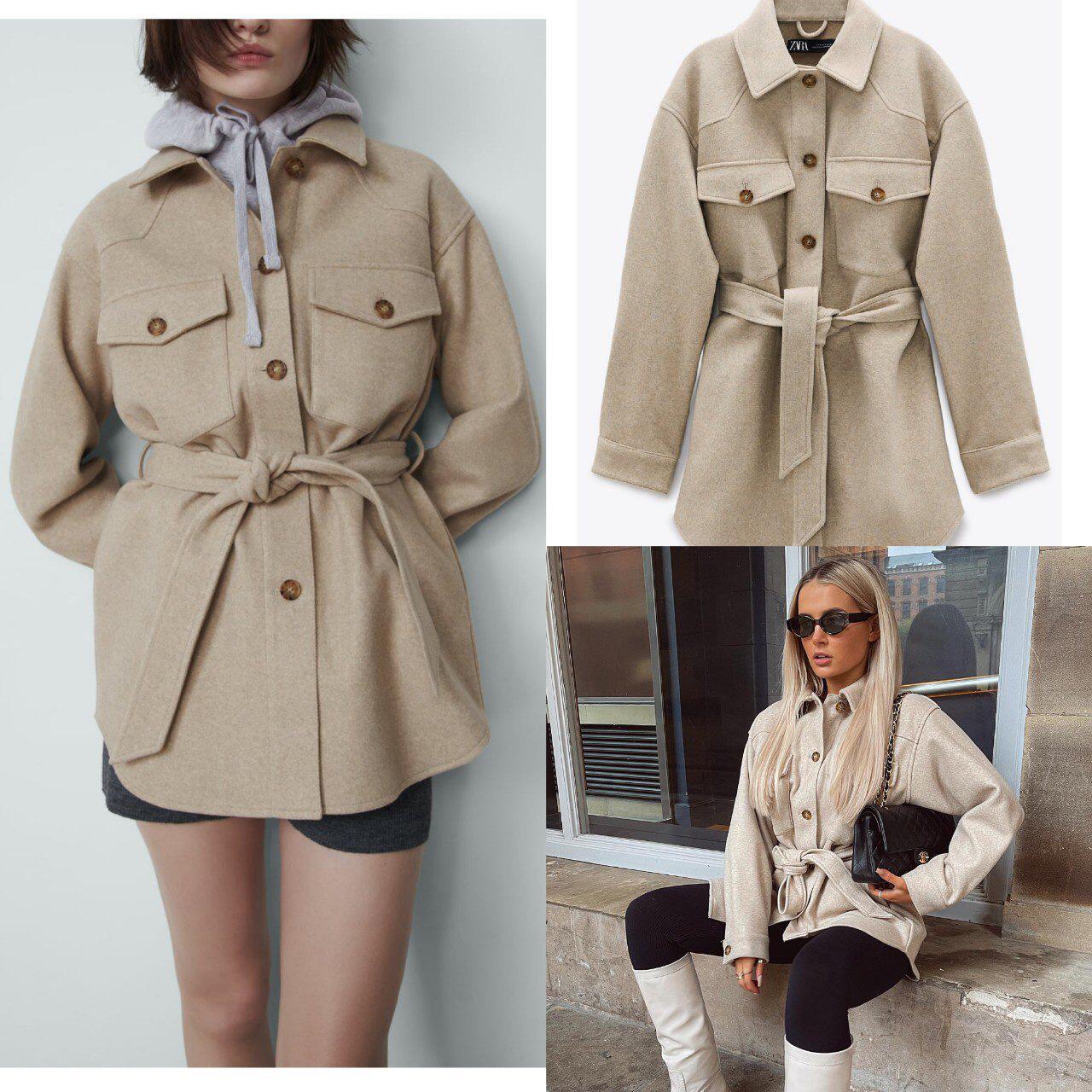 zara beige belted shacket