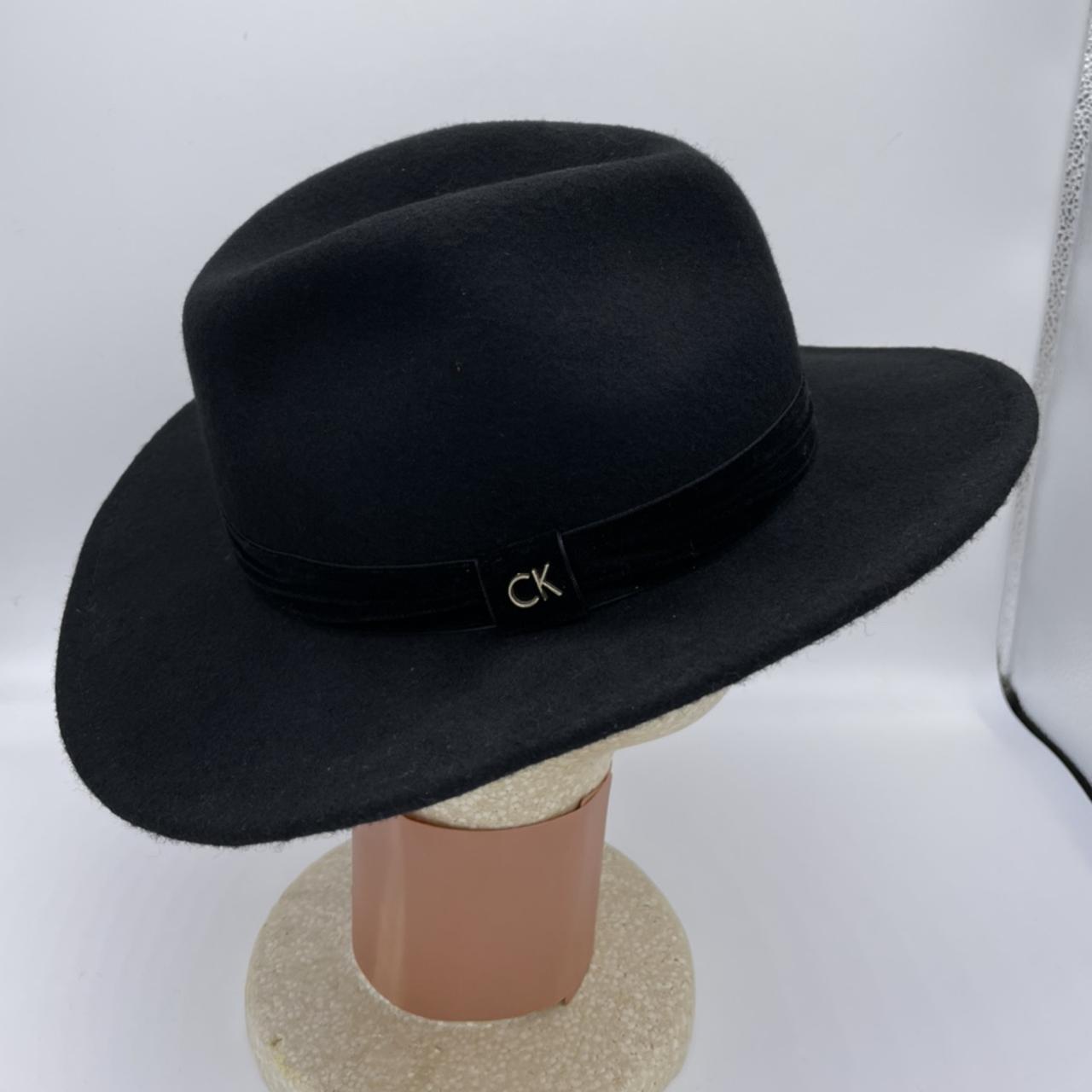 Calvin Klein Wide Brim Fedora Hat. 100% wool. Velvet... - Depop