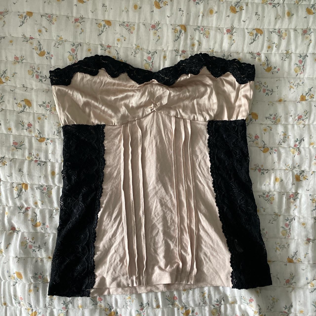 Vintage BEBE corset style tube top. Black lace and... - Depop