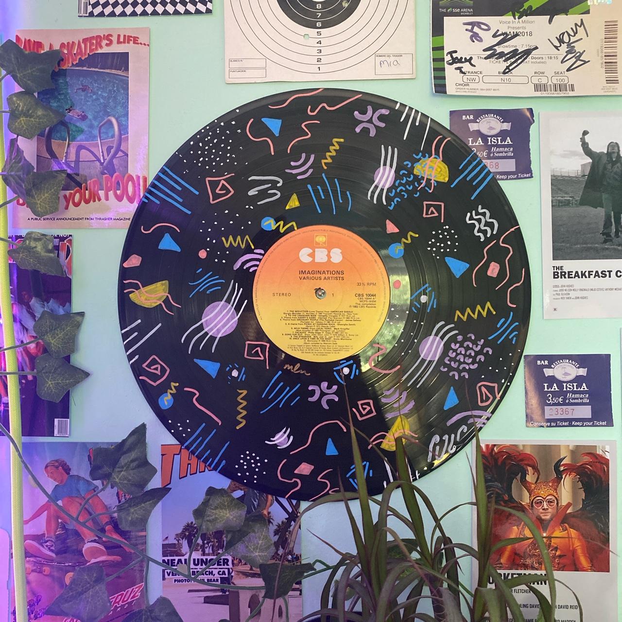 groovy 80s pattern hand painted vinyl record... - Depop