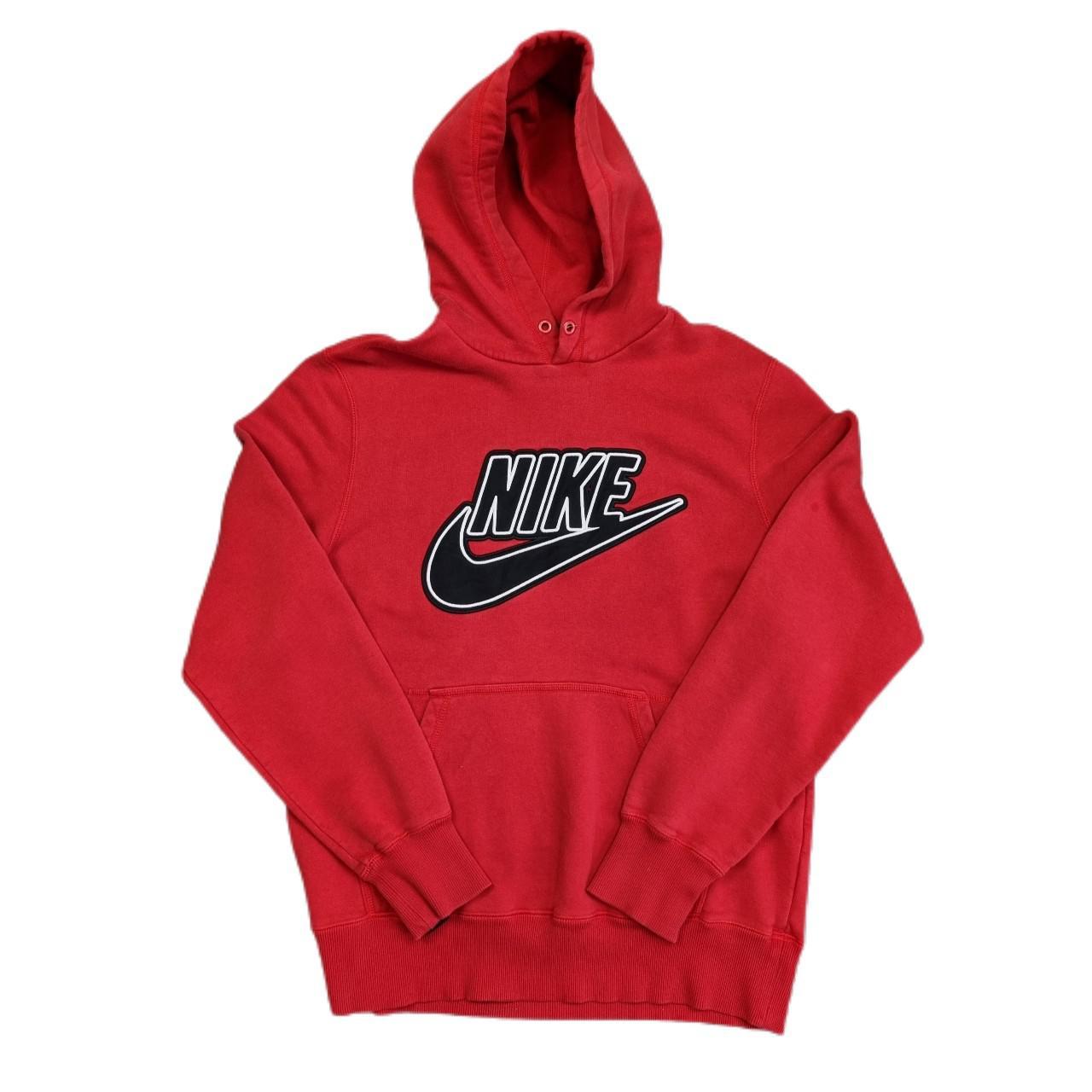 Nike 00s y2k red embroidered spellout logo hoodie... - Depop