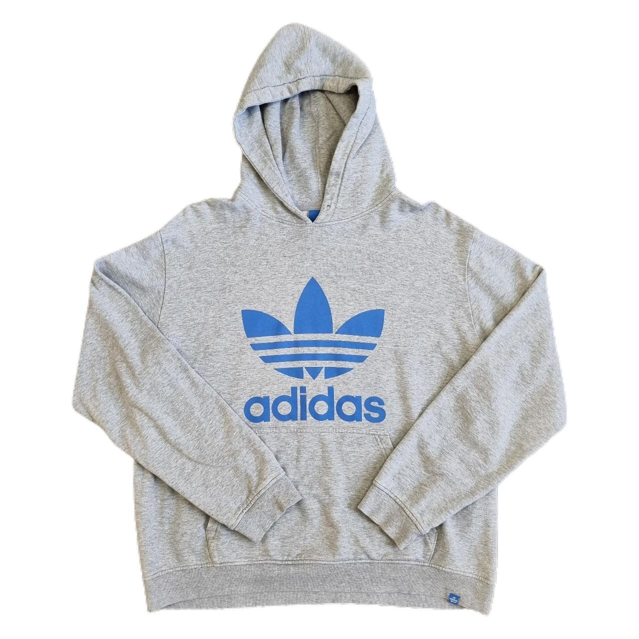 Adidas mens grey pullover large logo hoodie size - Depop