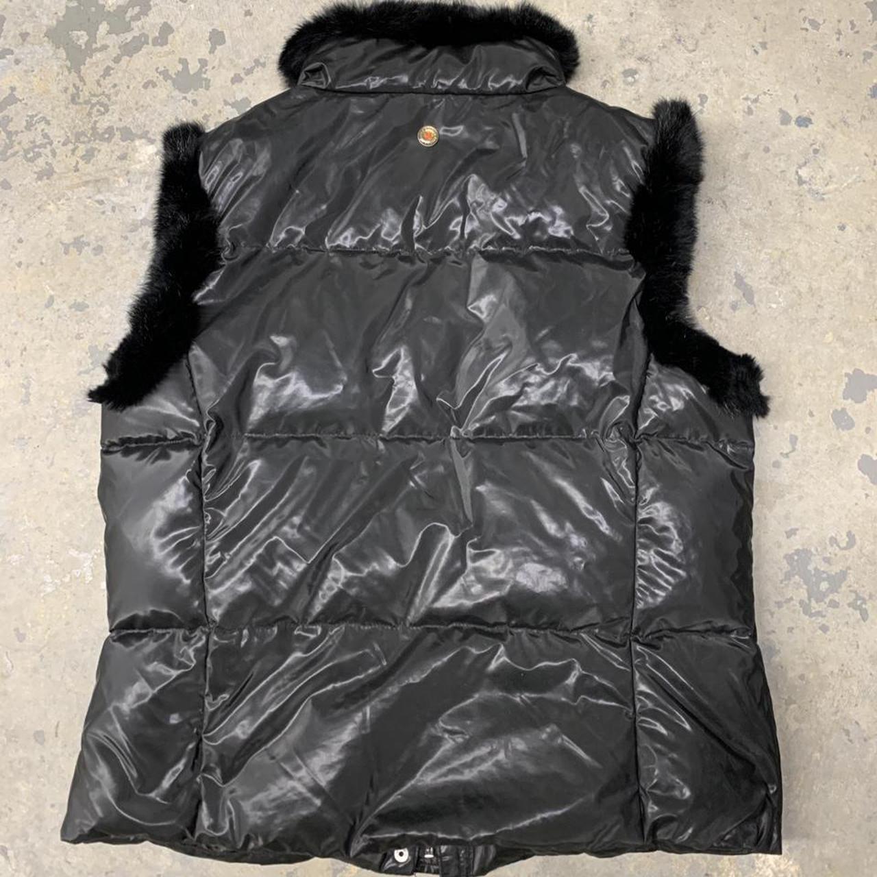 Shiny black down feather vest with rabbit fur... Depop