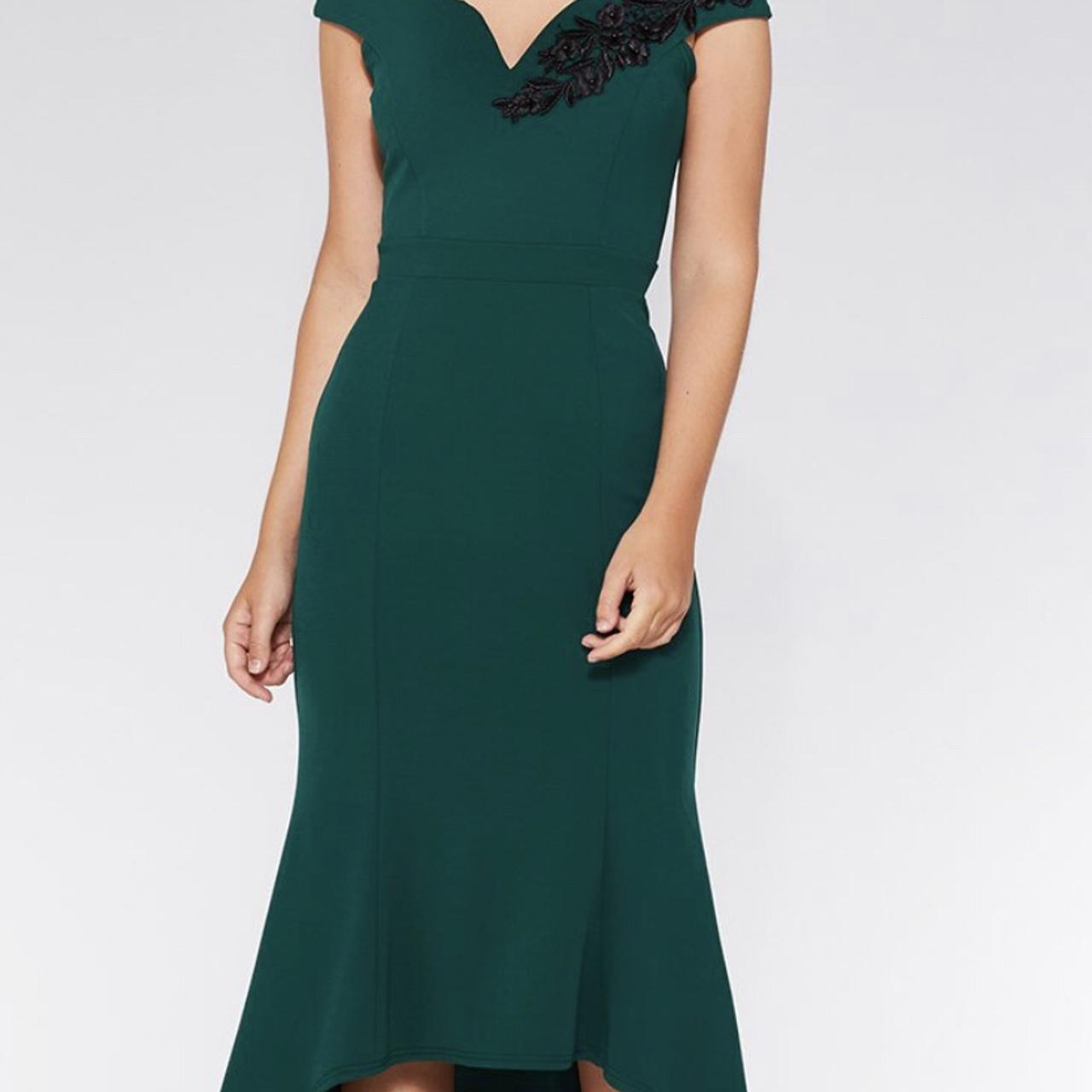 Bottle green bardot hot sale dip hem dress