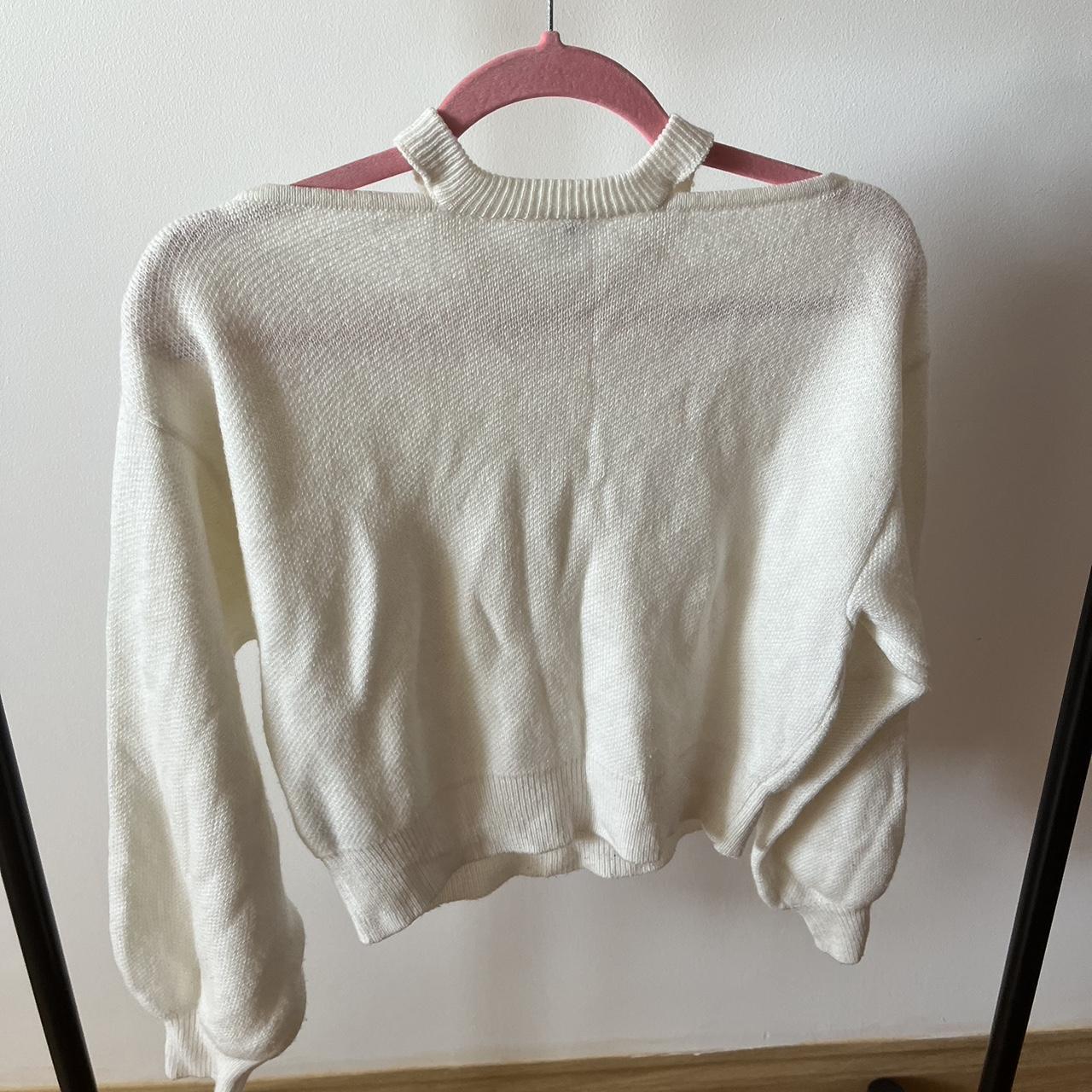 h&m divided white knit jumper with cut out - size:... - Depop