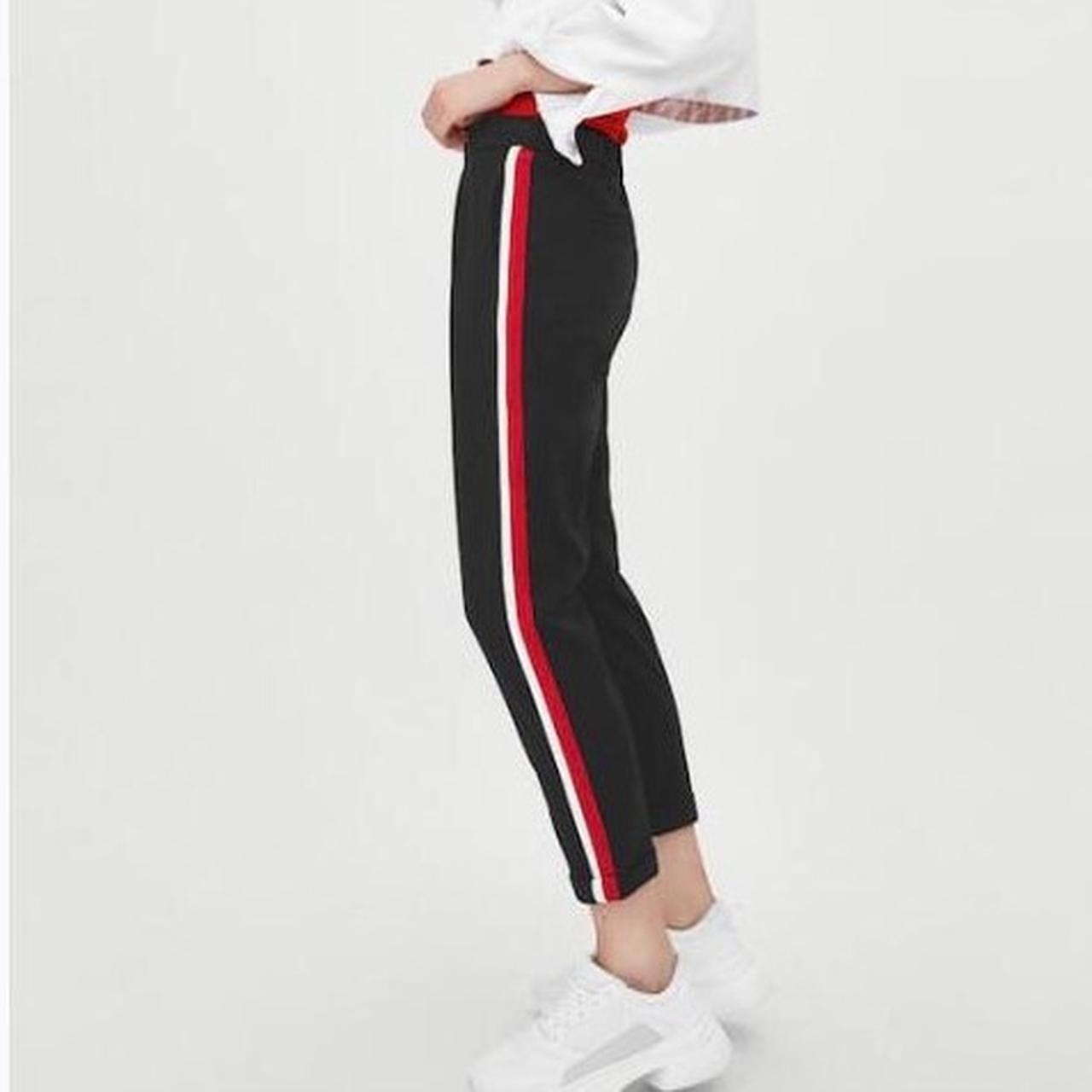 zara black pants with red stripe