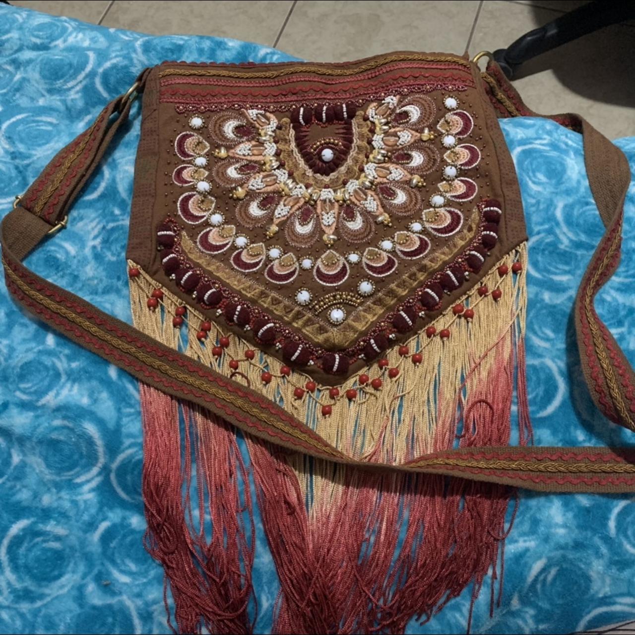 Bohemian Morocco Leather bag - Embroidered - Burgundy