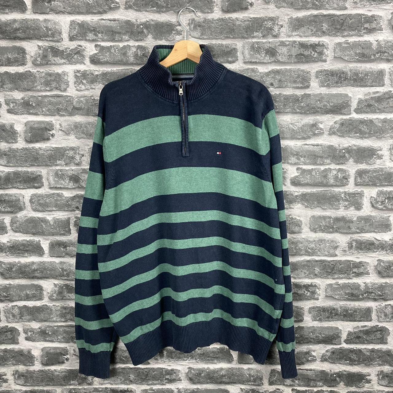 Tommy Hilfiger Men's Blue and Green Sweatshirt | Depop