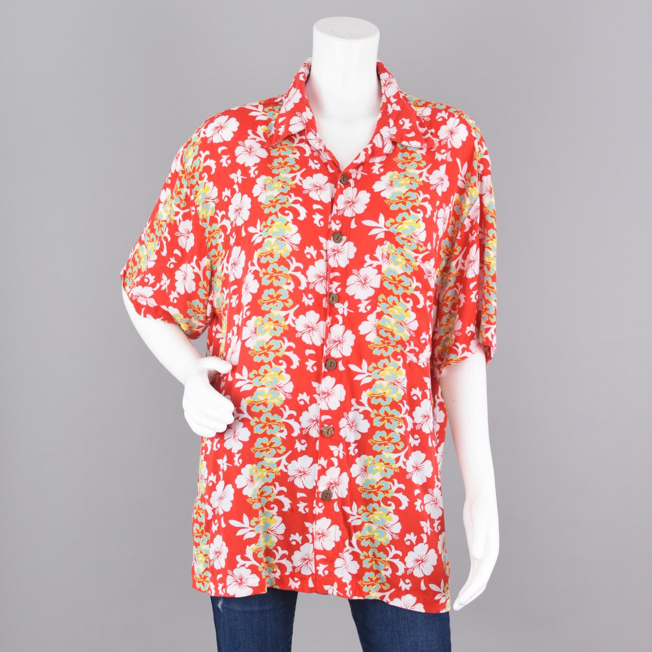 Vintage Hawaiian shirt Button down Bright floral - Depop