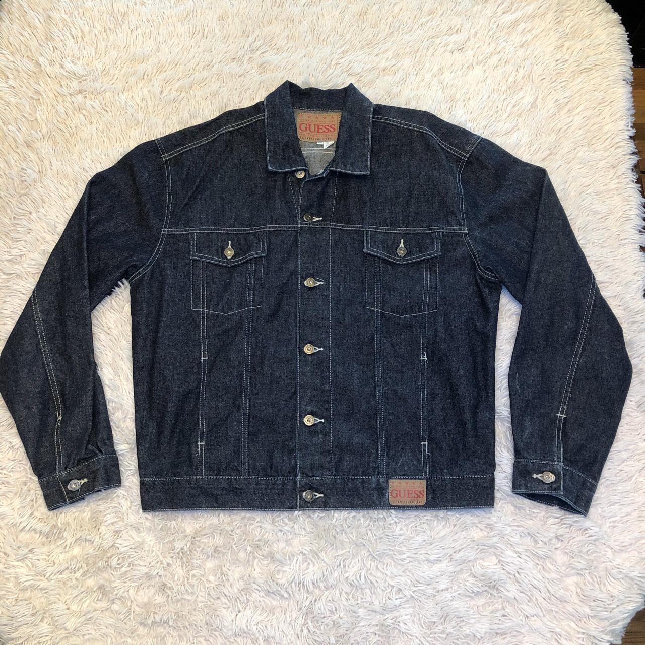 Vintage 90s RAW denim guess trucker jacket dark wash... - Depop