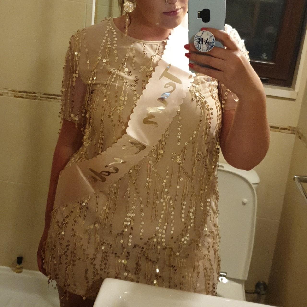 Dani Dyer In The Style gold sequin glitter shift