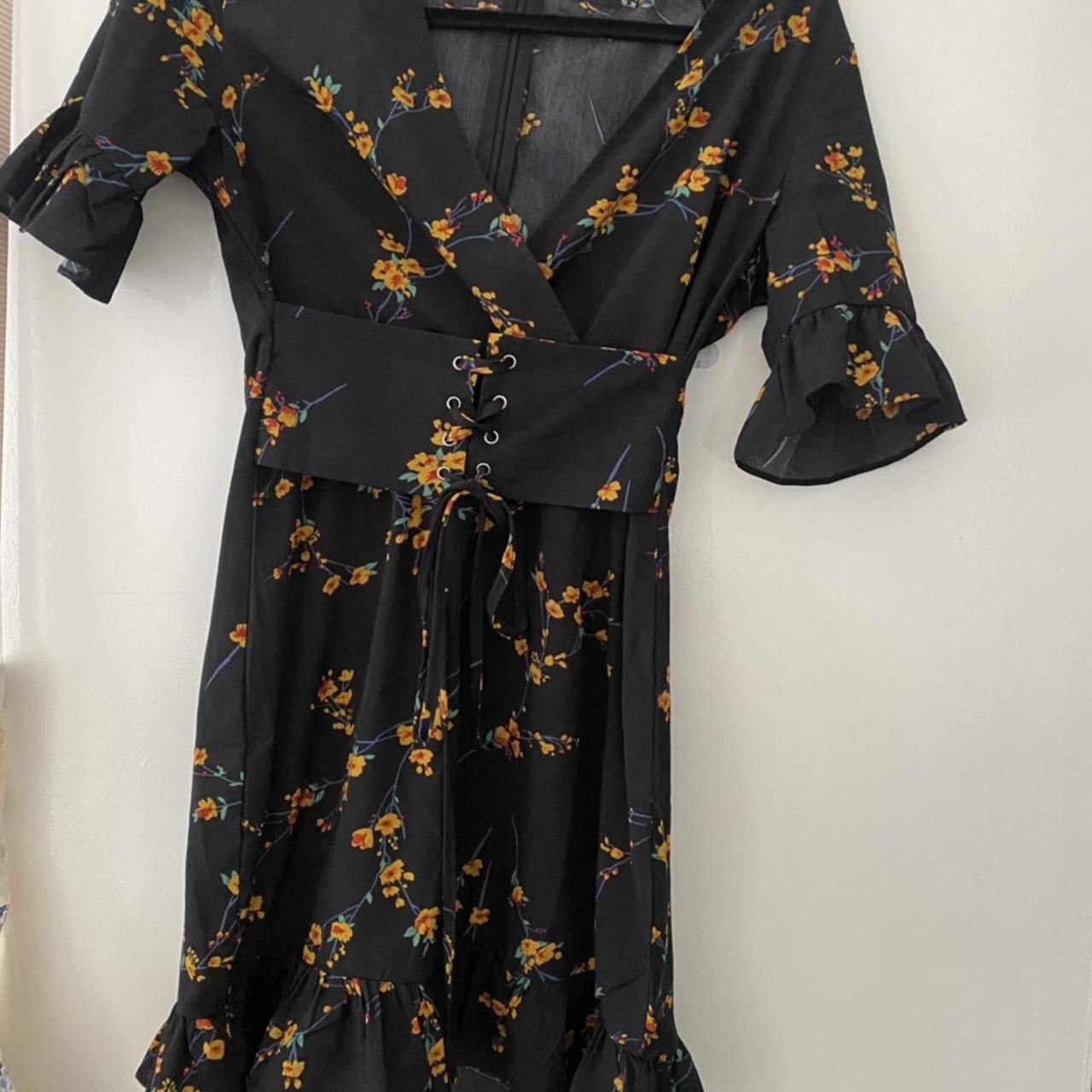 Black Floral Corset Swing Dress