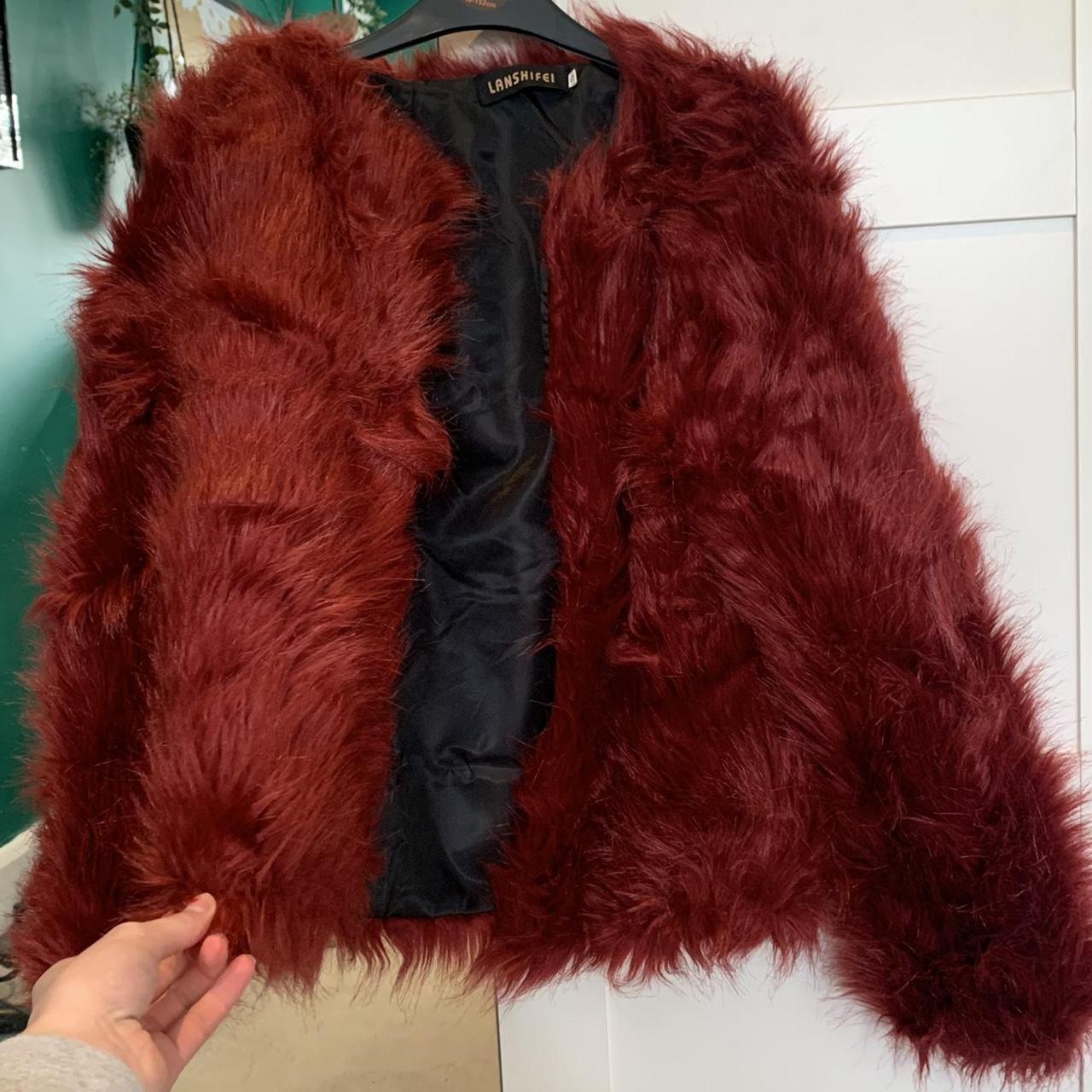 wine red faux fur jacket