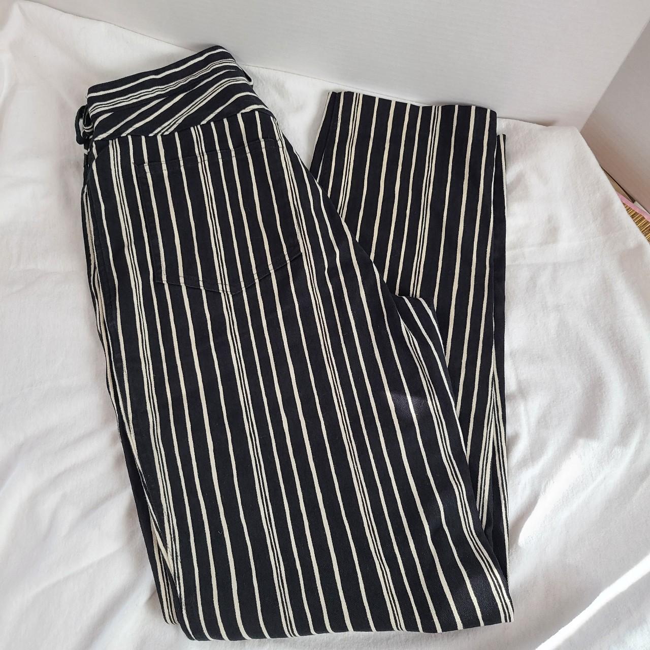 Black and White Striped High Rise Vintage jeans by... - Depop