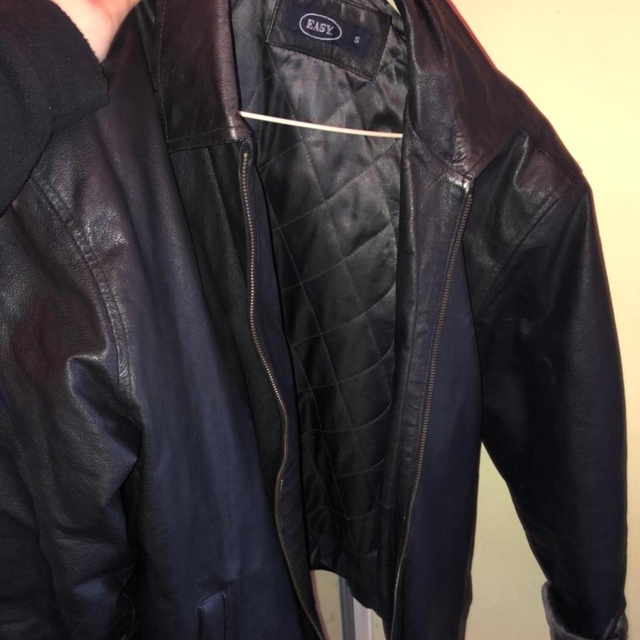 vintage leather jacket oversized grandad fit... - Depop