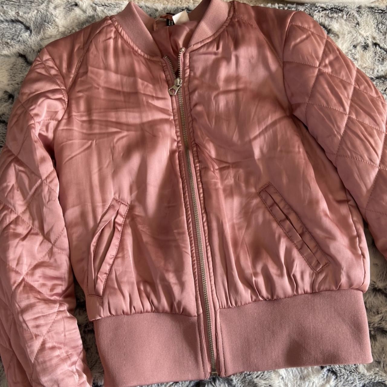 Pink Hm Bomberjacke H&M Pink Quilted Satin Bomber Barely Depop