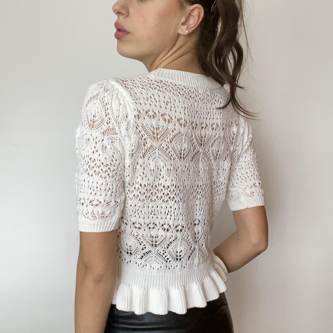 Super Pretty Crotchet White Crop Top With Frill Depop