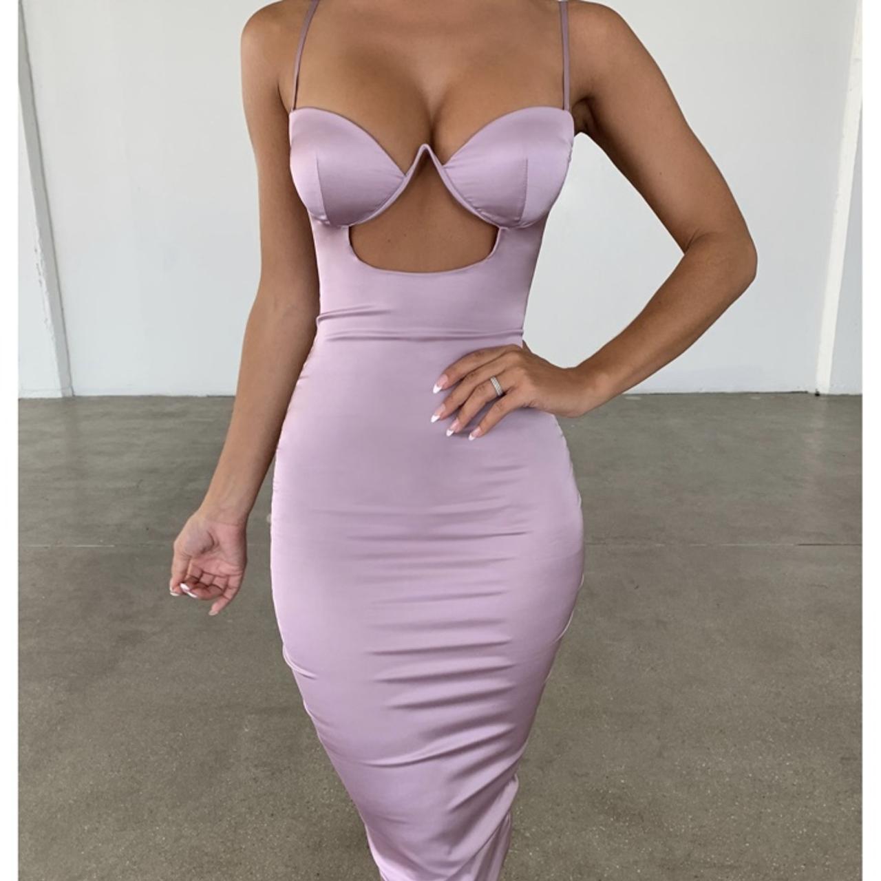 Oh Polly satin cut out midi dress lilac Depop