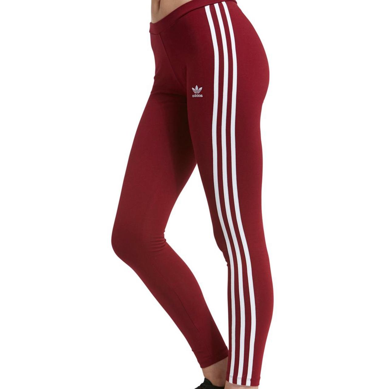 burgundy adidas 3 stripe leggings