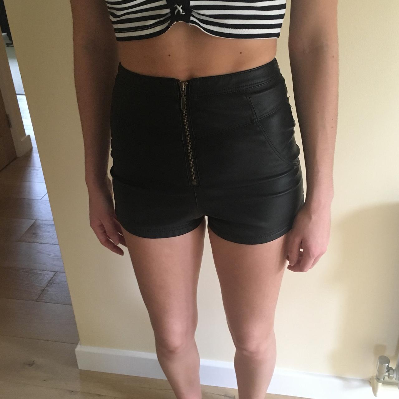 River Island High-waisted faux leather shorts Zip Depop