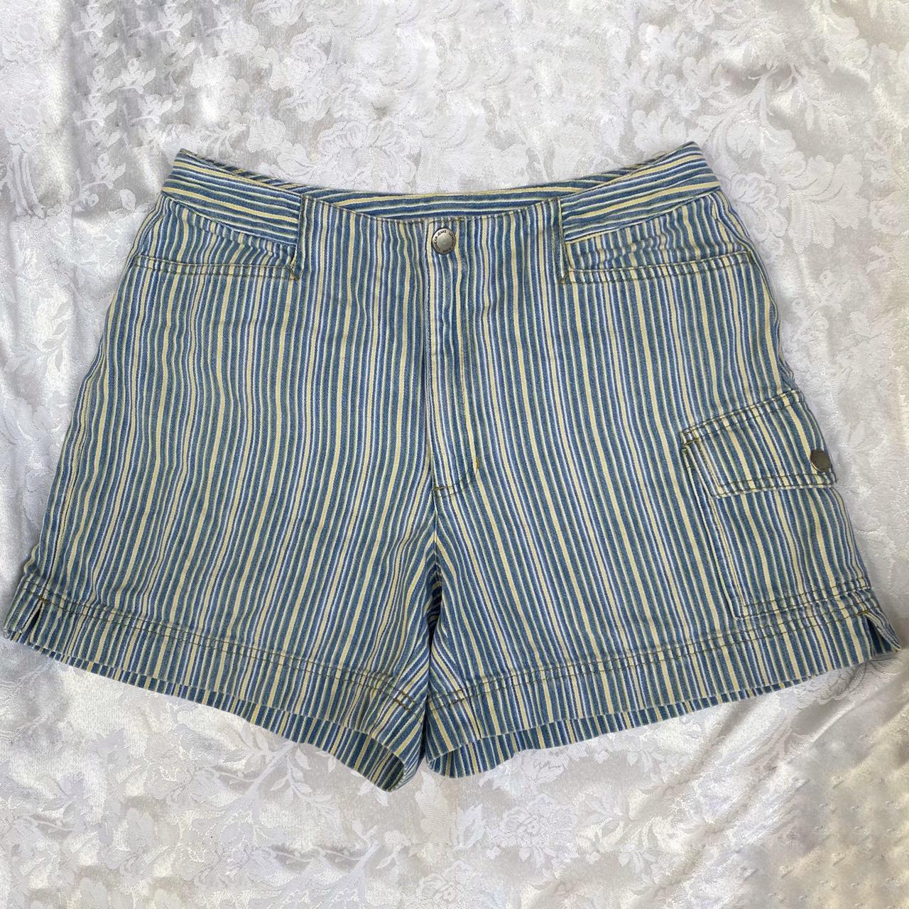 Classic 80s vintage striped denim shorts Super... - Depop