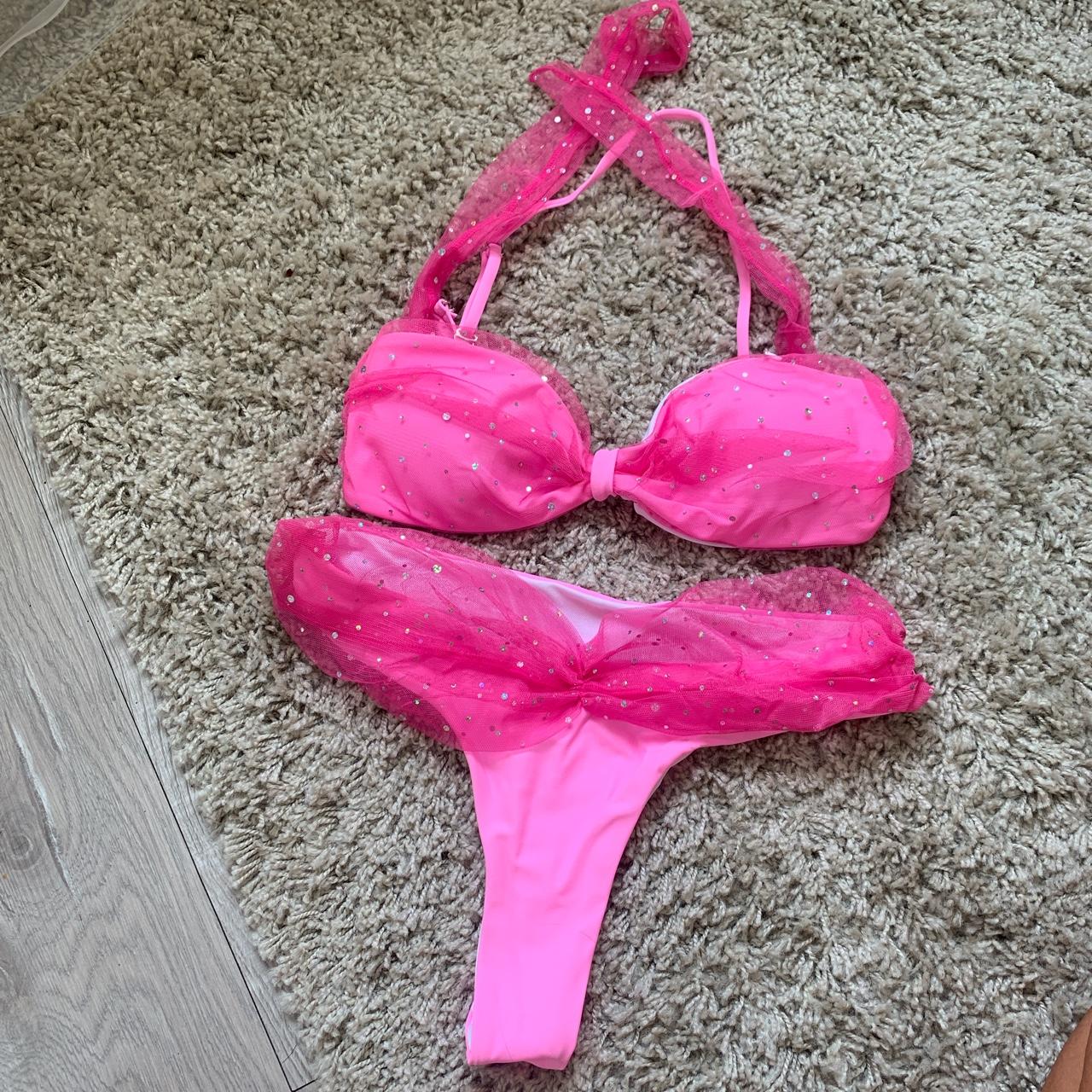 Pink princess style bikini Sparkly detail Removal... - Depop